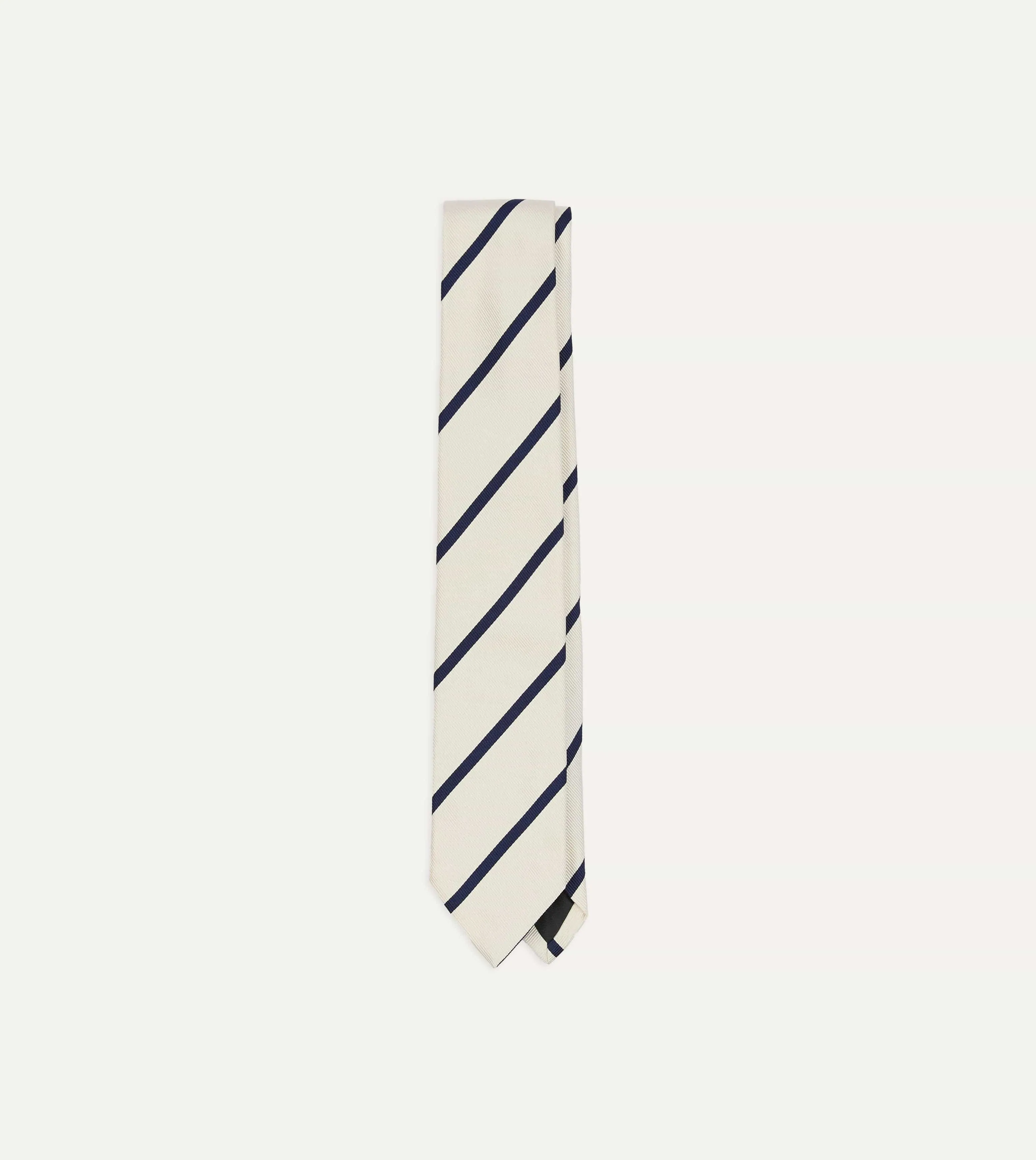 White and Navy Bar Stripe Repp Silk Tipped Tie sold by Drake's London product image thumbnail 2