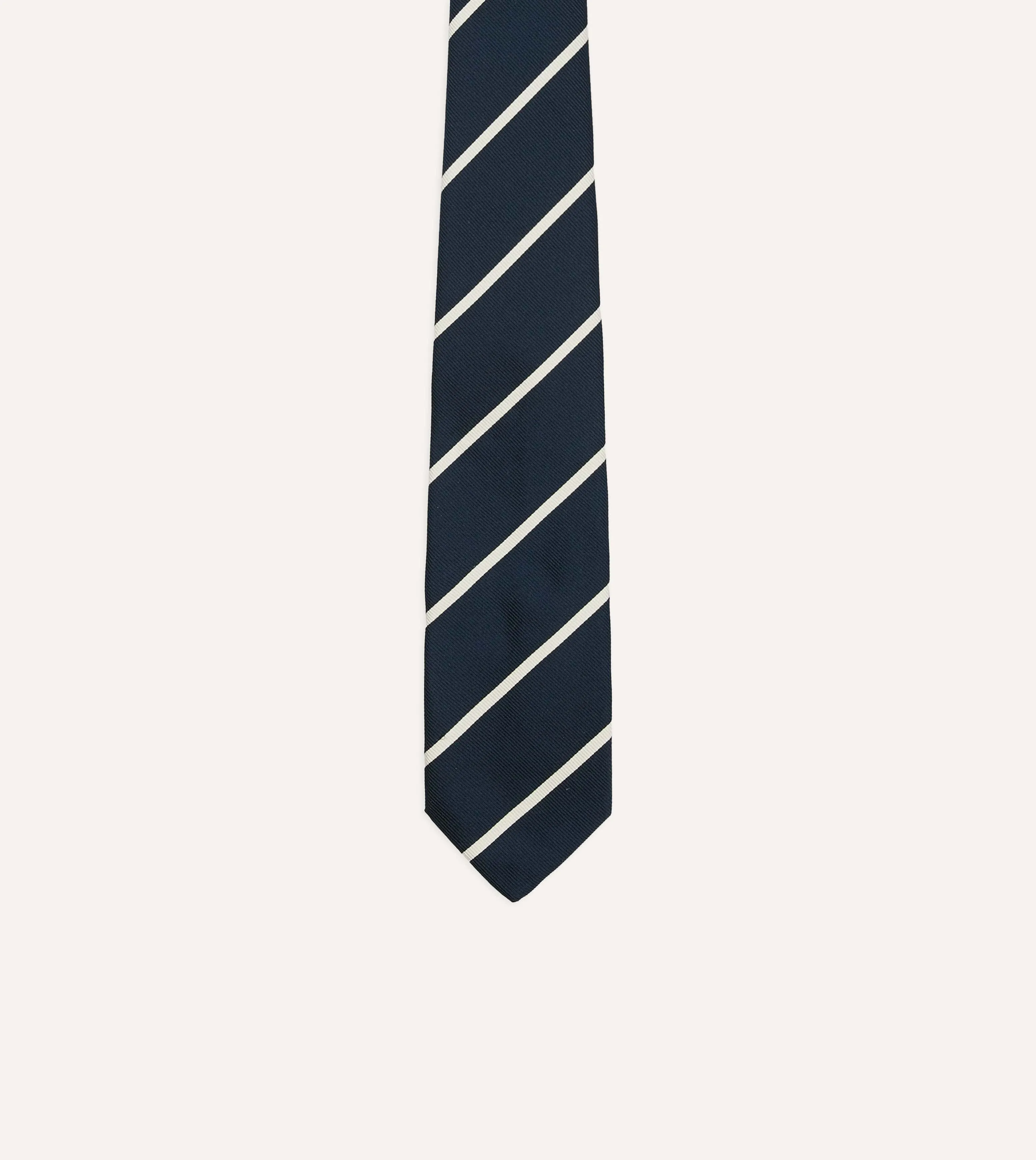 Navy and White Bar Stripe Repp Silk Tipped Tie sold by Drake's London product image thumbnail 3