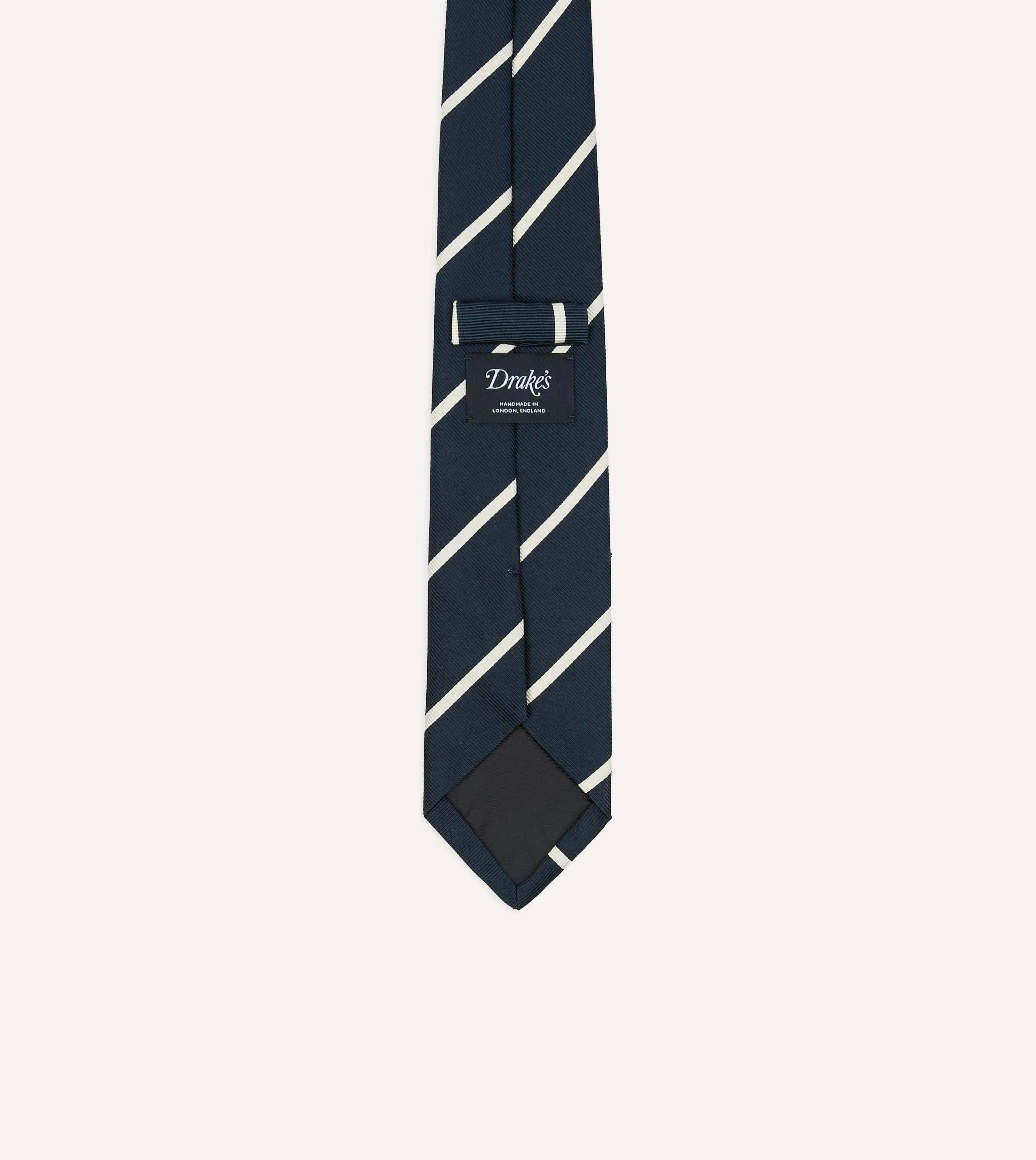 Navy and White Bar Stripe Repp Silk Tipped Tie sold by Drake's London product image thumbnail 4