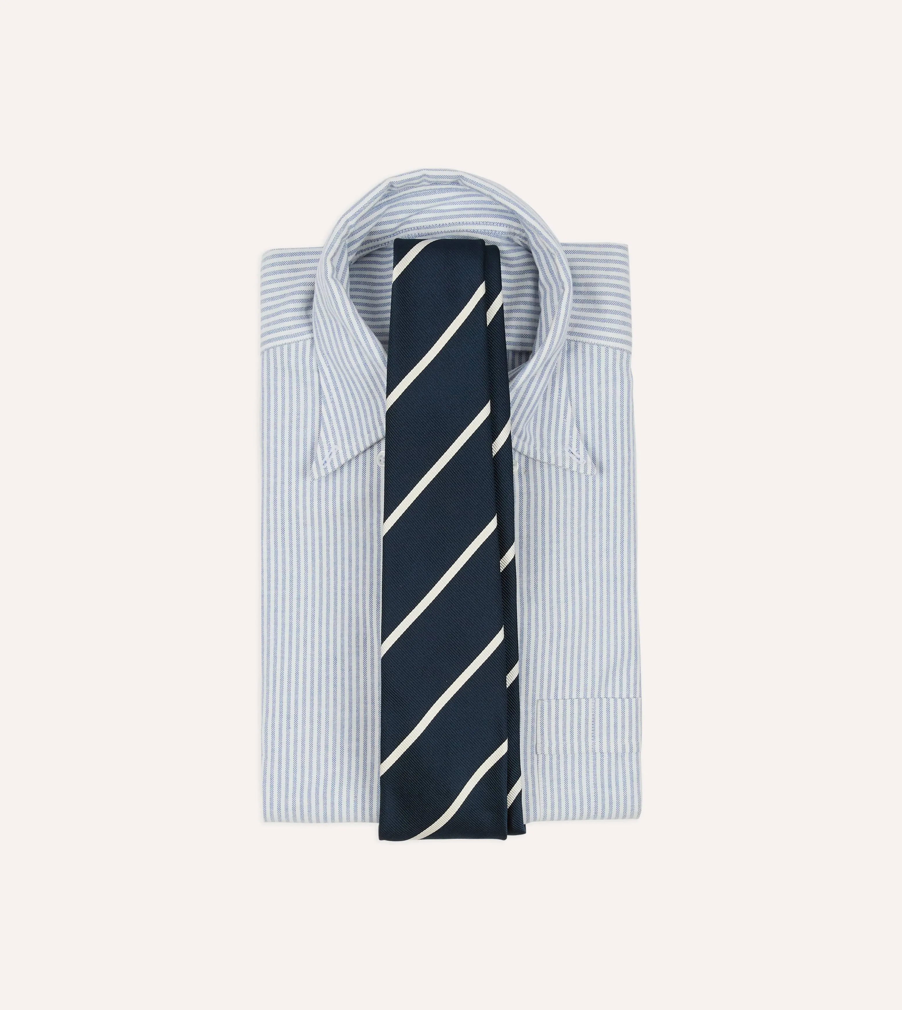 Navy and White Bar Stripe Repp Silk Tipped Tie sold by Drake's London product image thumbnail 2