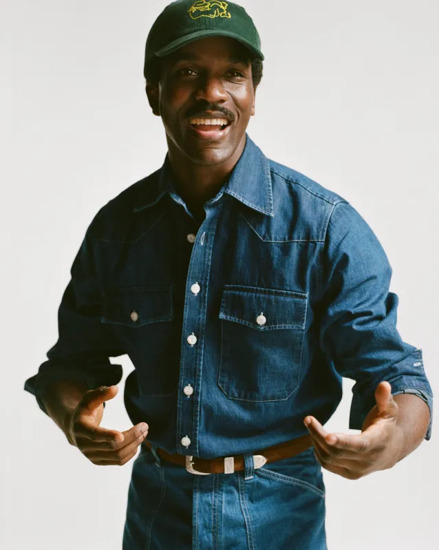 Indigo Rinse Denim Two-Pocket Western Shirt made by Drake's London