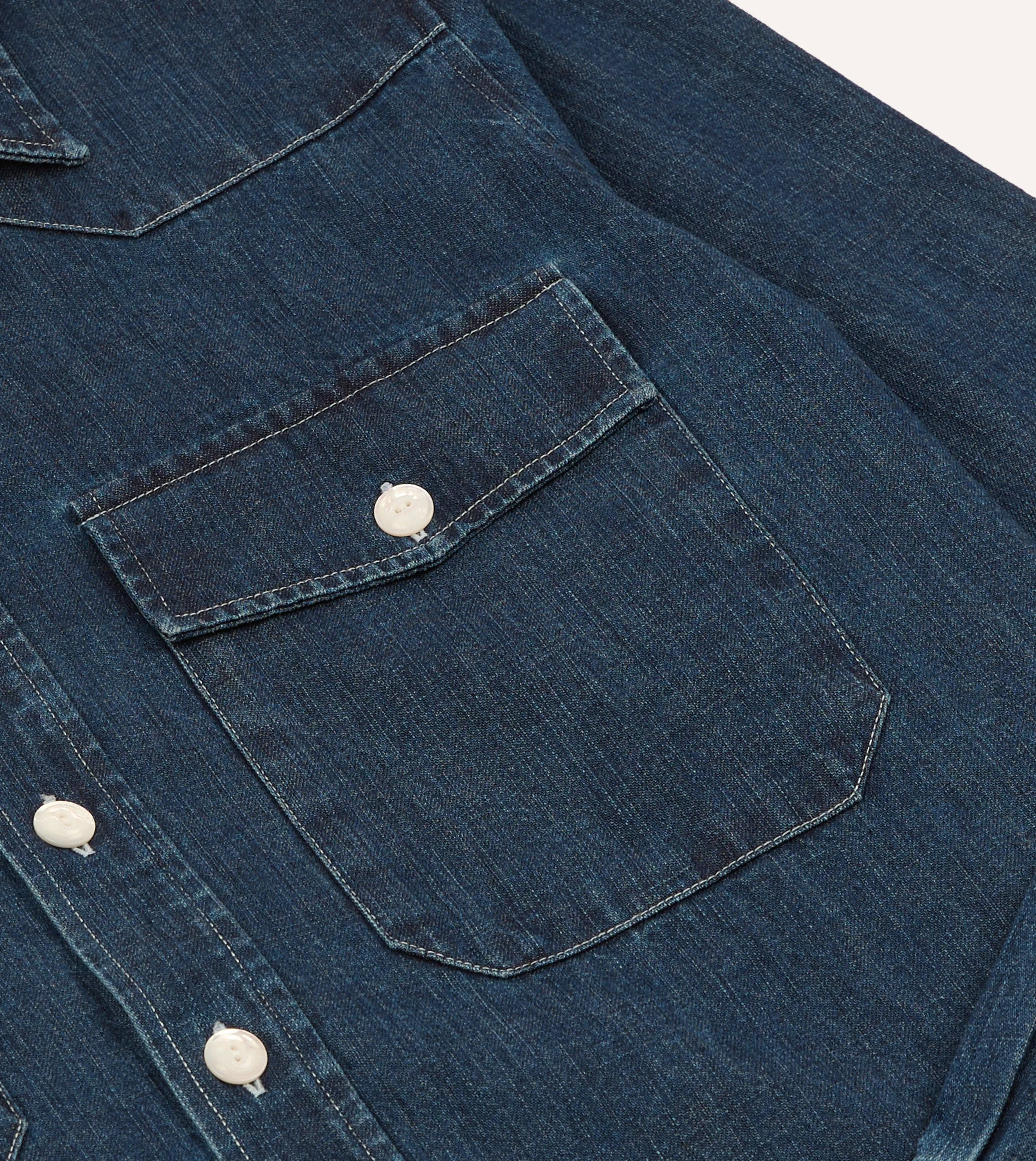 Indigo Rinse Denim Two-Pocket Western Shirt sold by Drake's London product image thumbnail 5