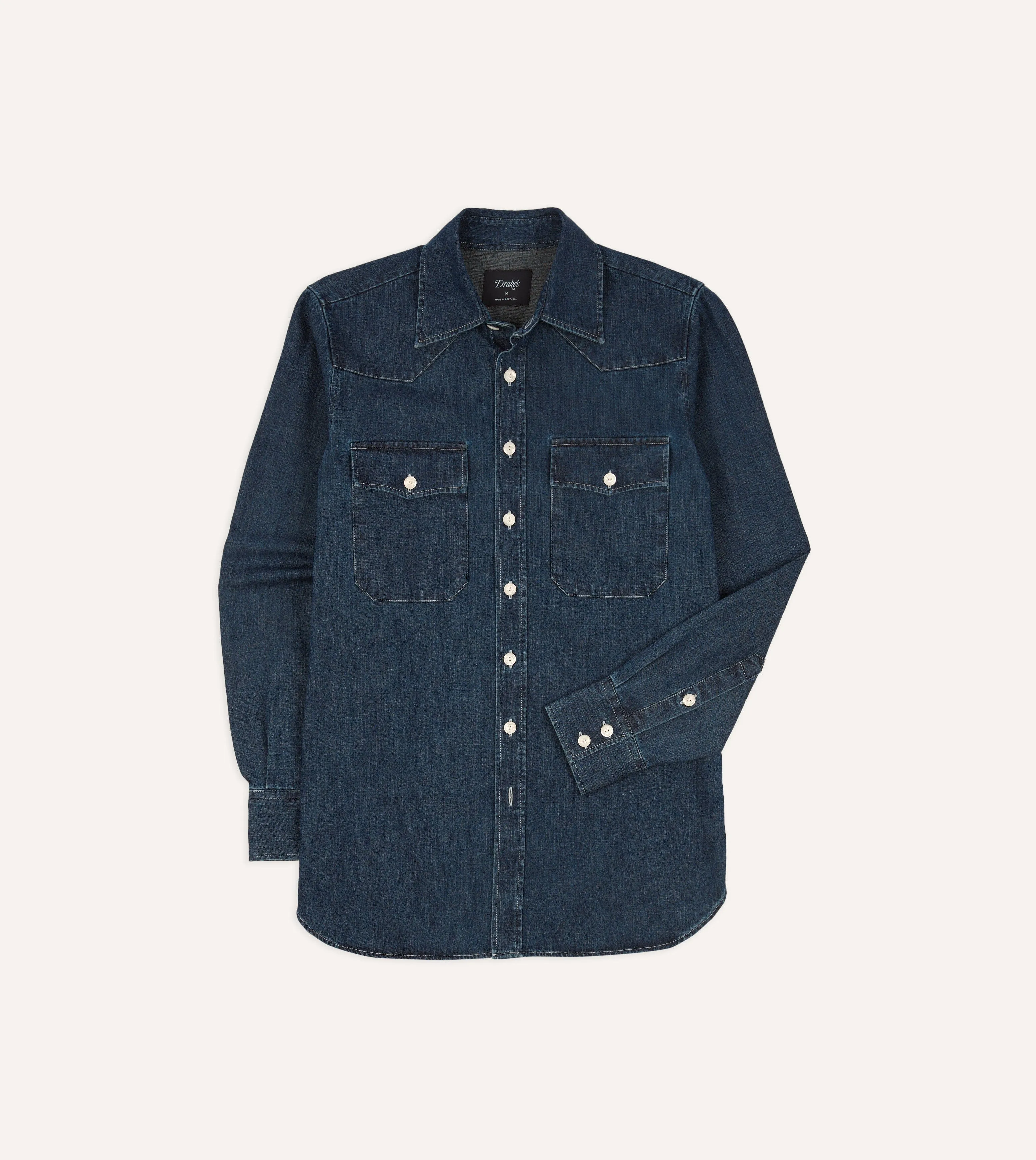 Indigo Rinse Denim Two-Pocket Western Shirt sold by Drake's London product image thumbnail 2