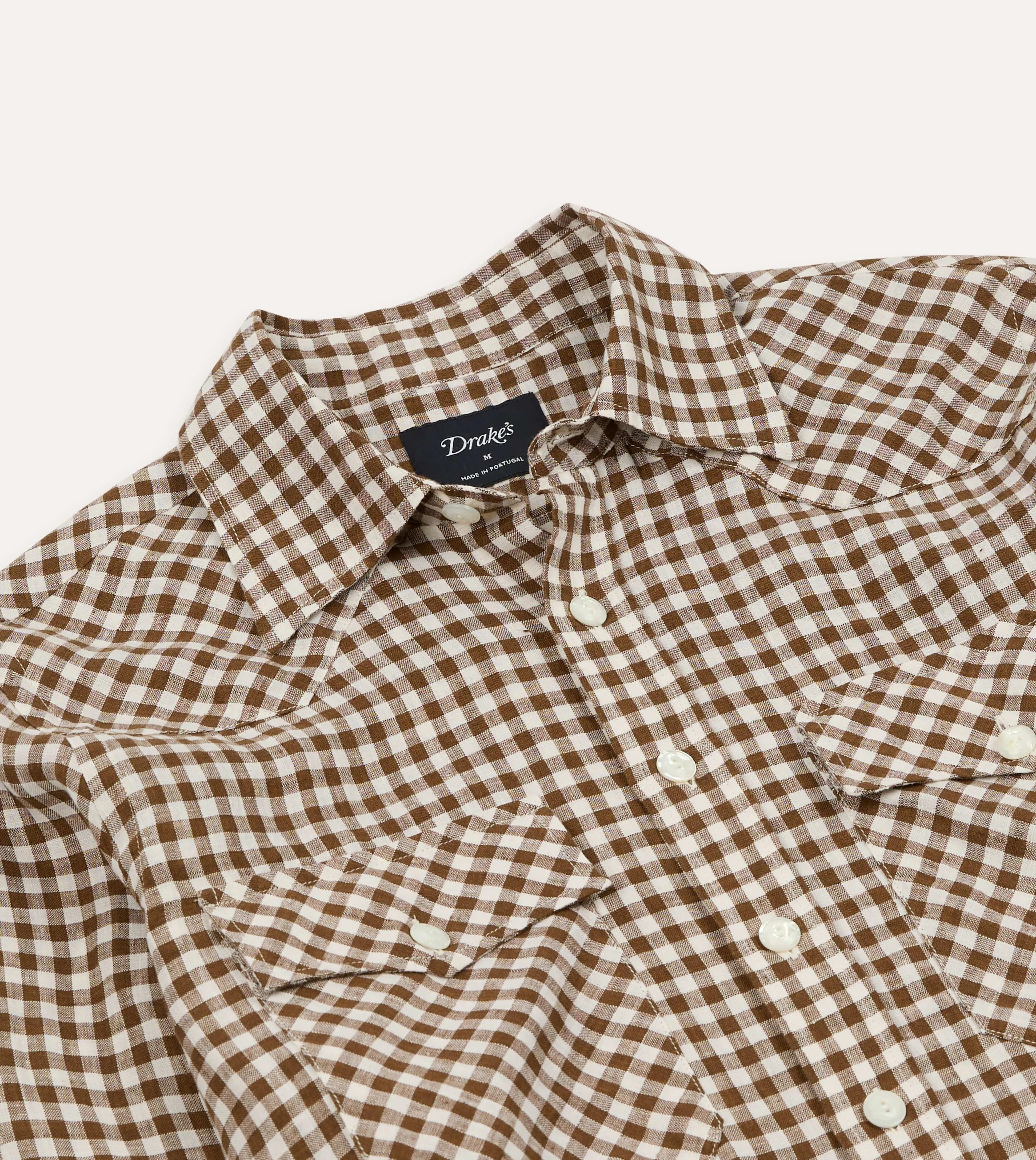 Brown Gingham Check Linen Two-Pocket Western Shirt sold by Drake's London product image thumbnail 5