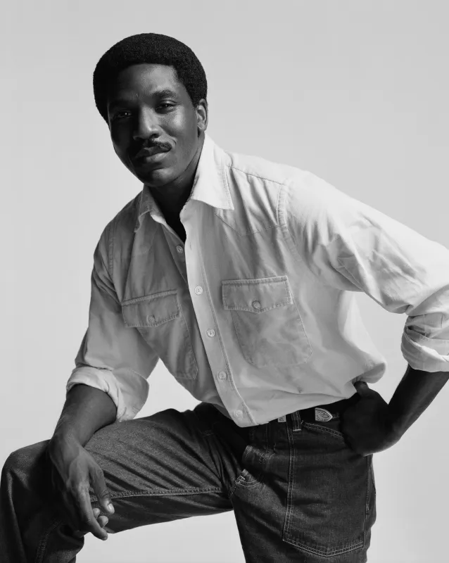 Ecru Needlecord Two-Pocket Western Shirt made by Drake's London