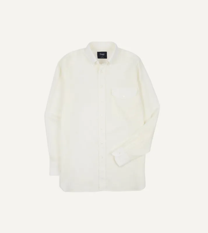White Linen Button-Down Collar Shirt made by Drake's London