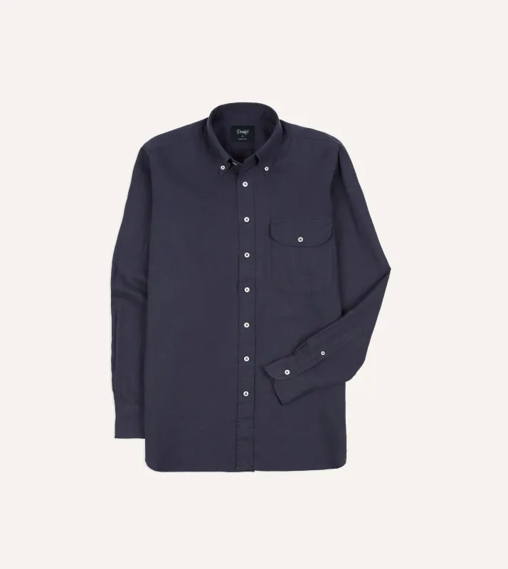 Navy Linen Button-Down Collar Shirt made by Drake's London