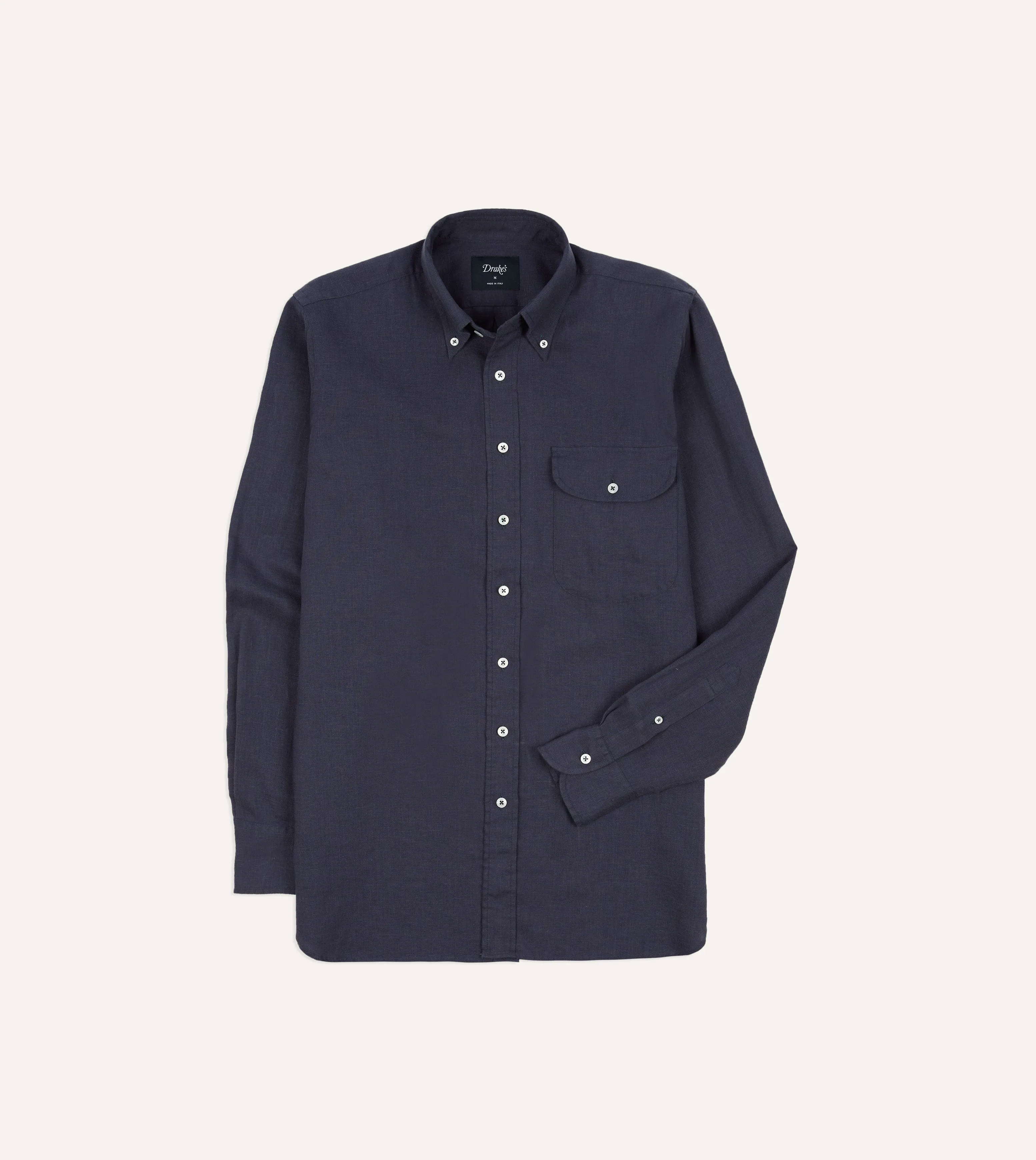 Navy Linen Button-Down Collar Shirt sold by Drake's London