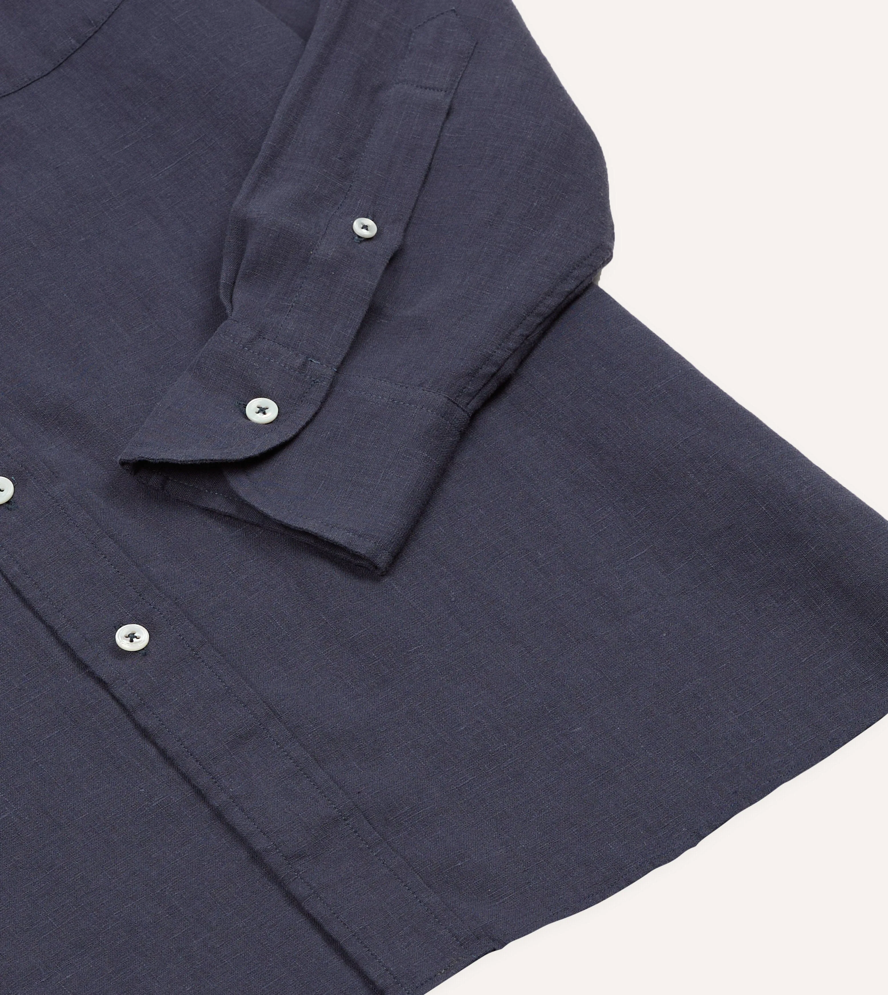 Navy Linen Button-Down Collar Shirt sold by Drake's London product image thumbnail 5