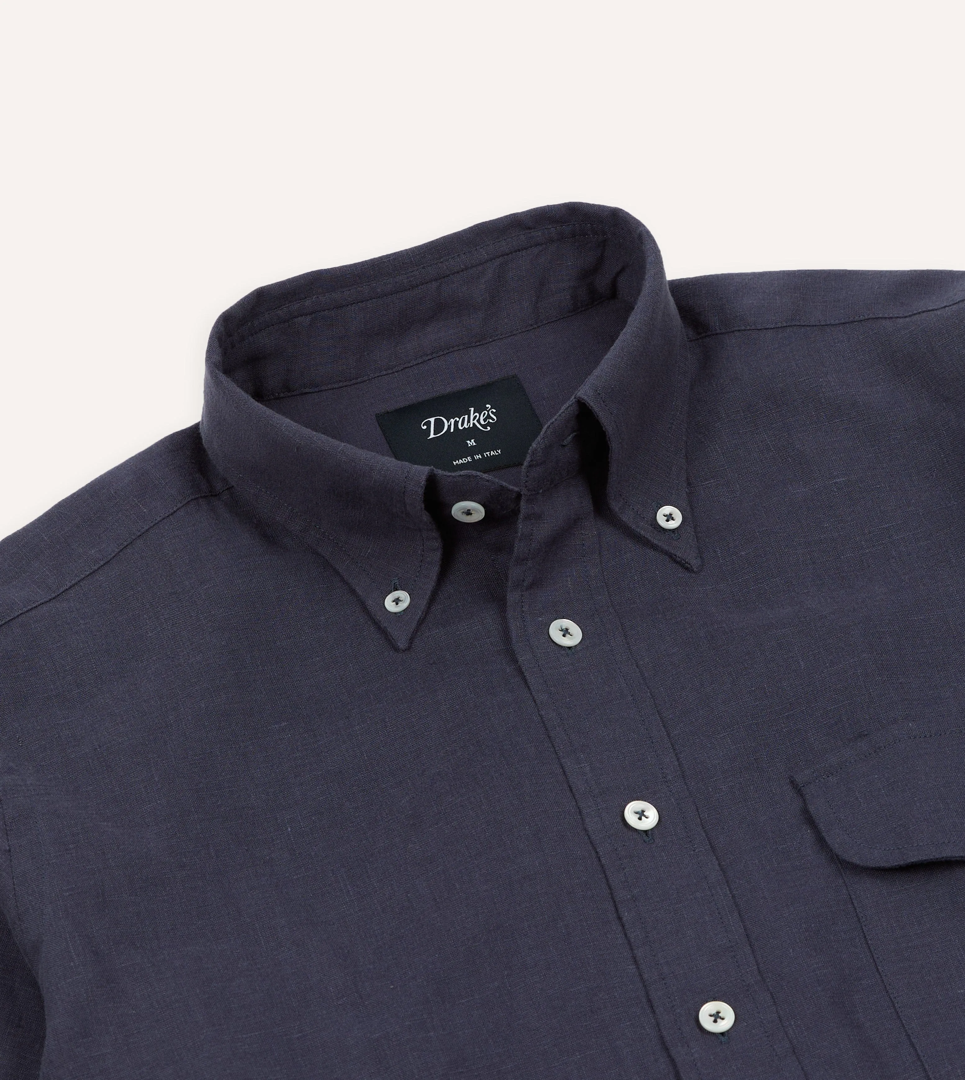 Navy Linen Button-Down Collar Shirt sold by Drake's London product image thumbnail 3