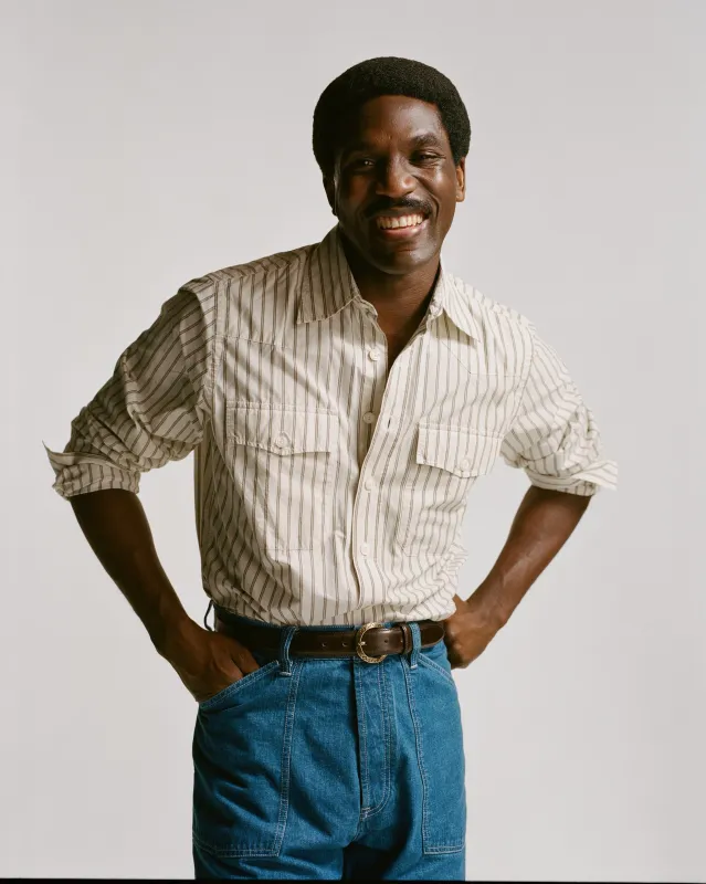 Ecru Stripe Cotton Two-Pocket Western Shirt made by Drake's London