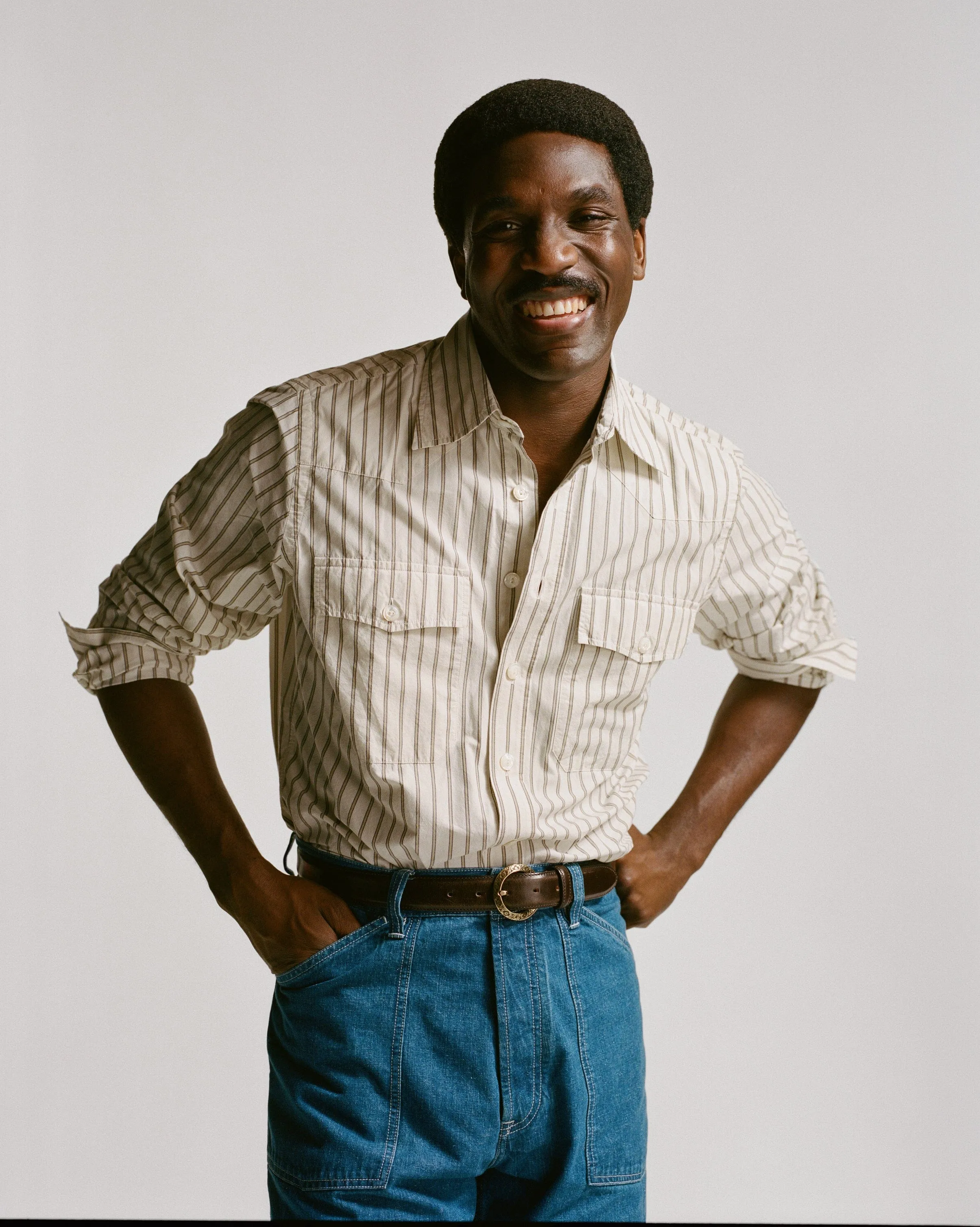 Ecru Stripe Cotton Two-Pocket Western Shirt sold by Drake's London