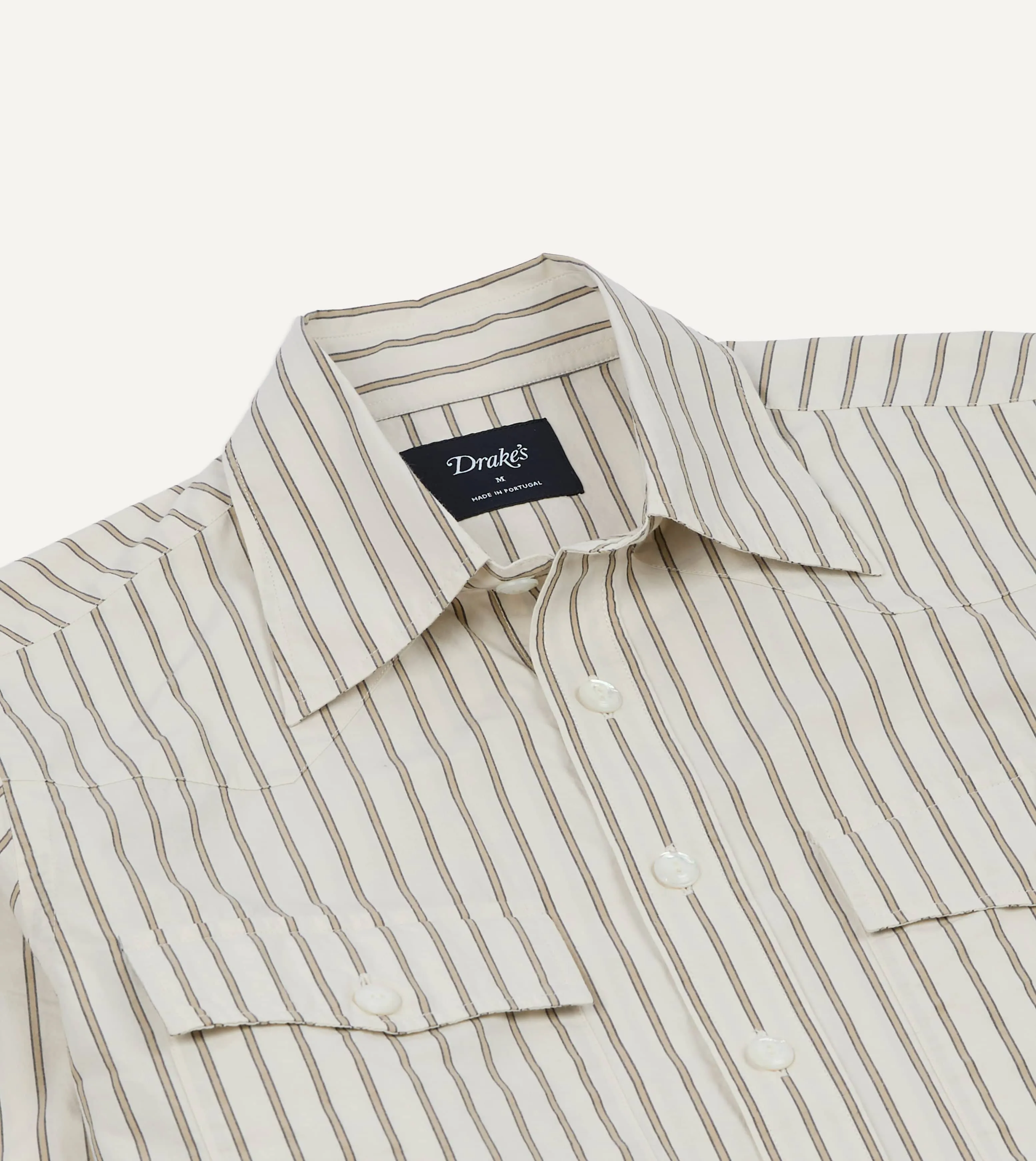 Ecru Stripe Cotton Two-Pocket Western Shirt sold by Drake's London product image thumbnail 4