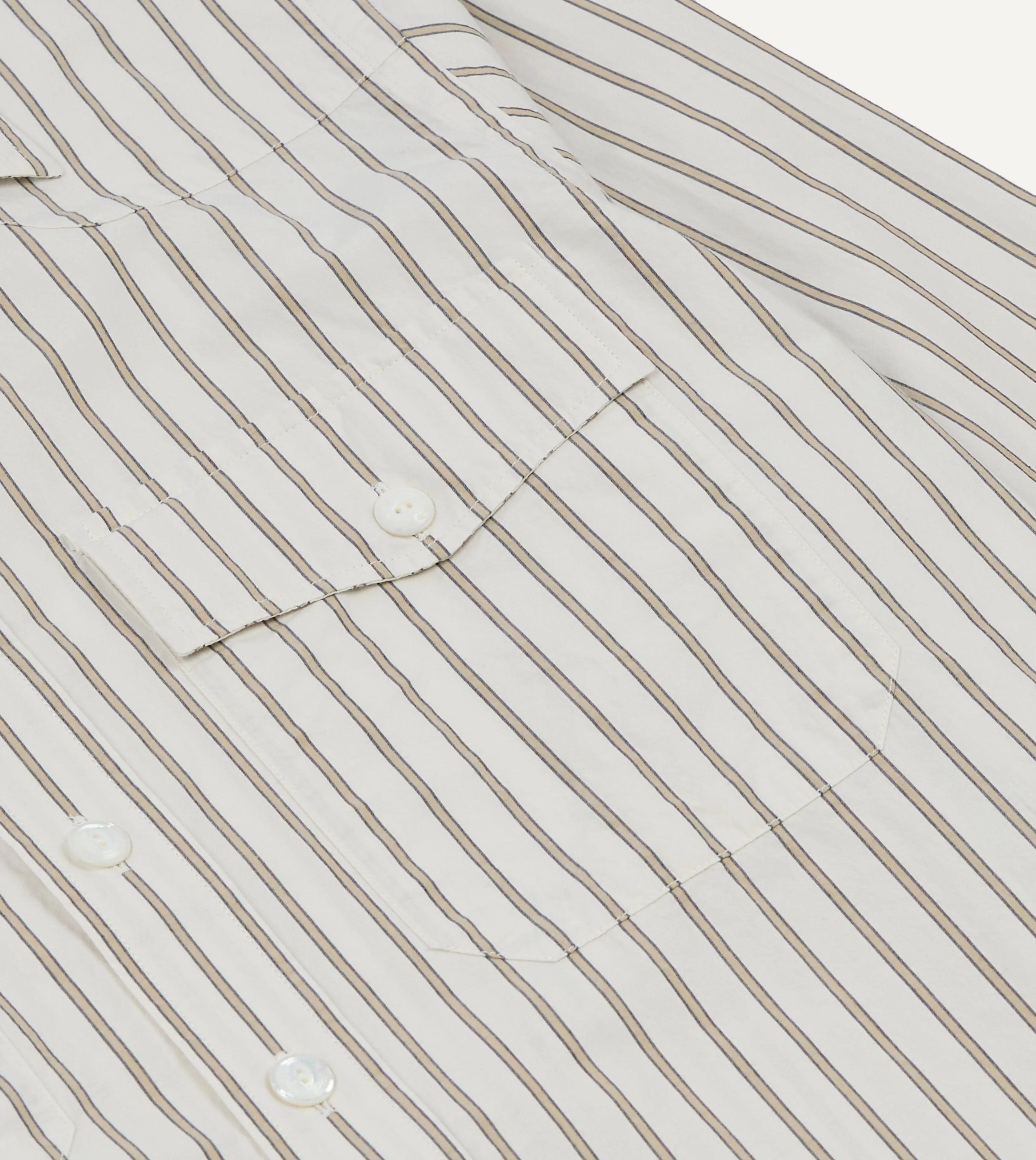 Ecru Stripe Cotton Two-Pocket Western Shirt sold by Drake's London product image thumbnail 5