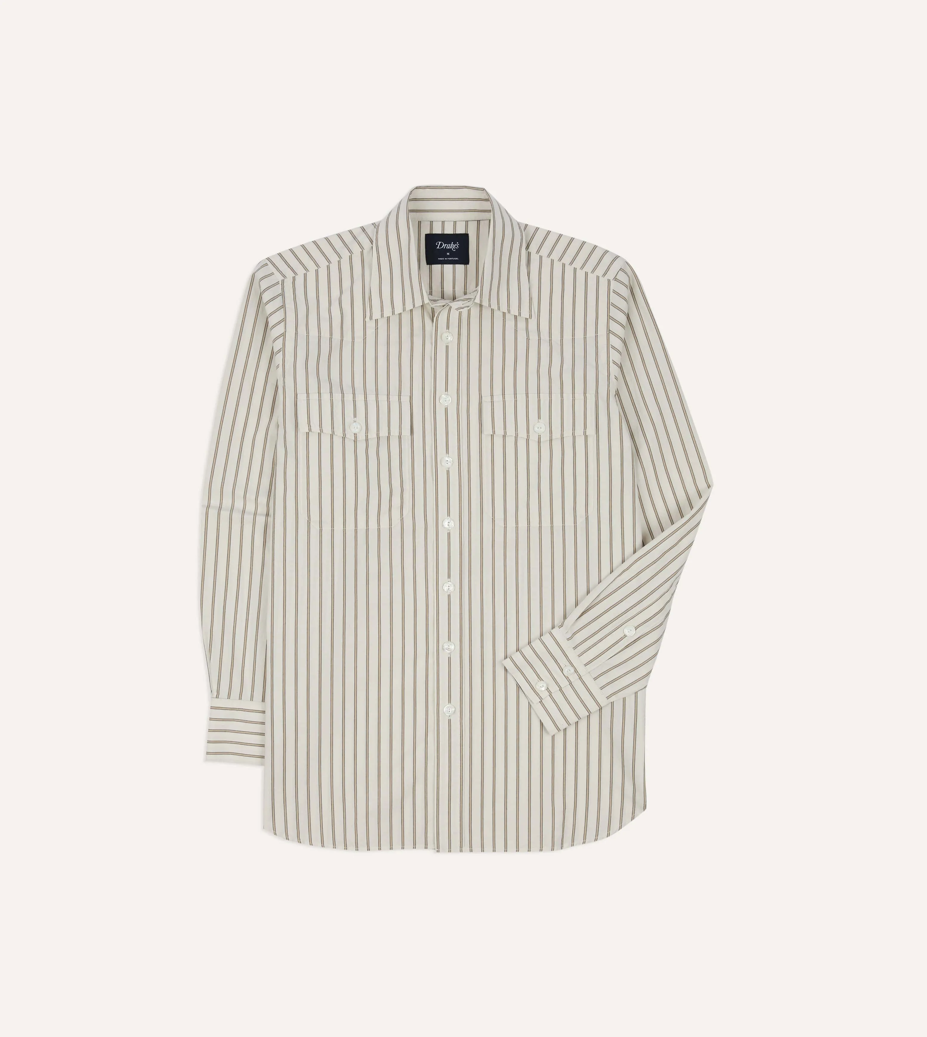Ecru Stripe Cotton Two-Pocket Western Shirt sold by Drake's London product image thumbnail 2