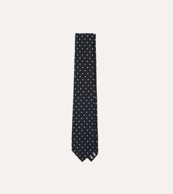 Navy Spots Shantung Silk Hand-Rolled Tie made by Drake's London