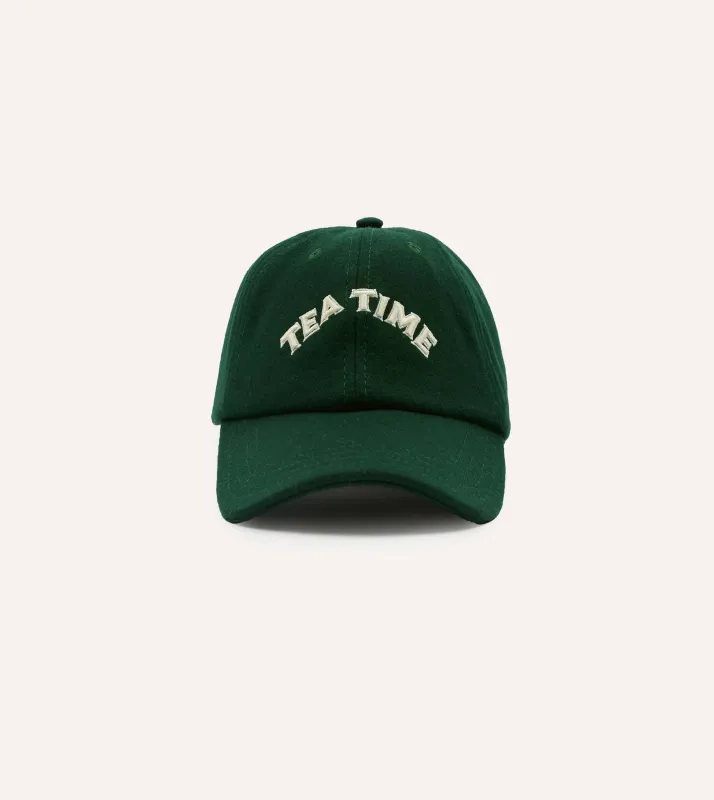 Green 'Tea Time' Wool Baseball Cap made by Drake's London