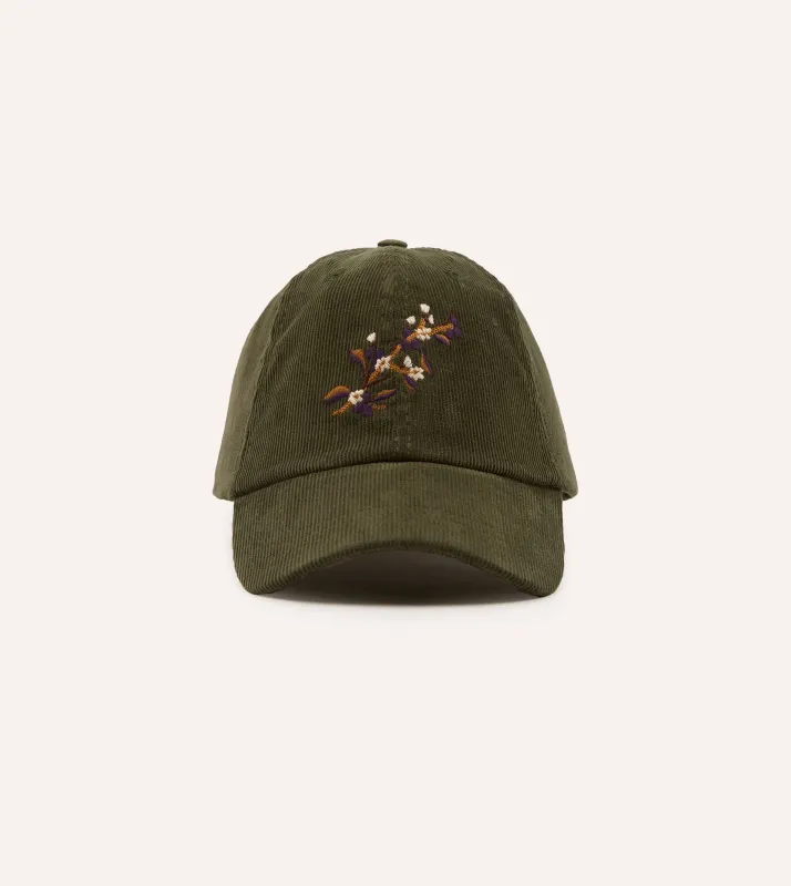 Olive 'Blackthorn' Cotton Needlecord Baseball Cap made by Drake's London