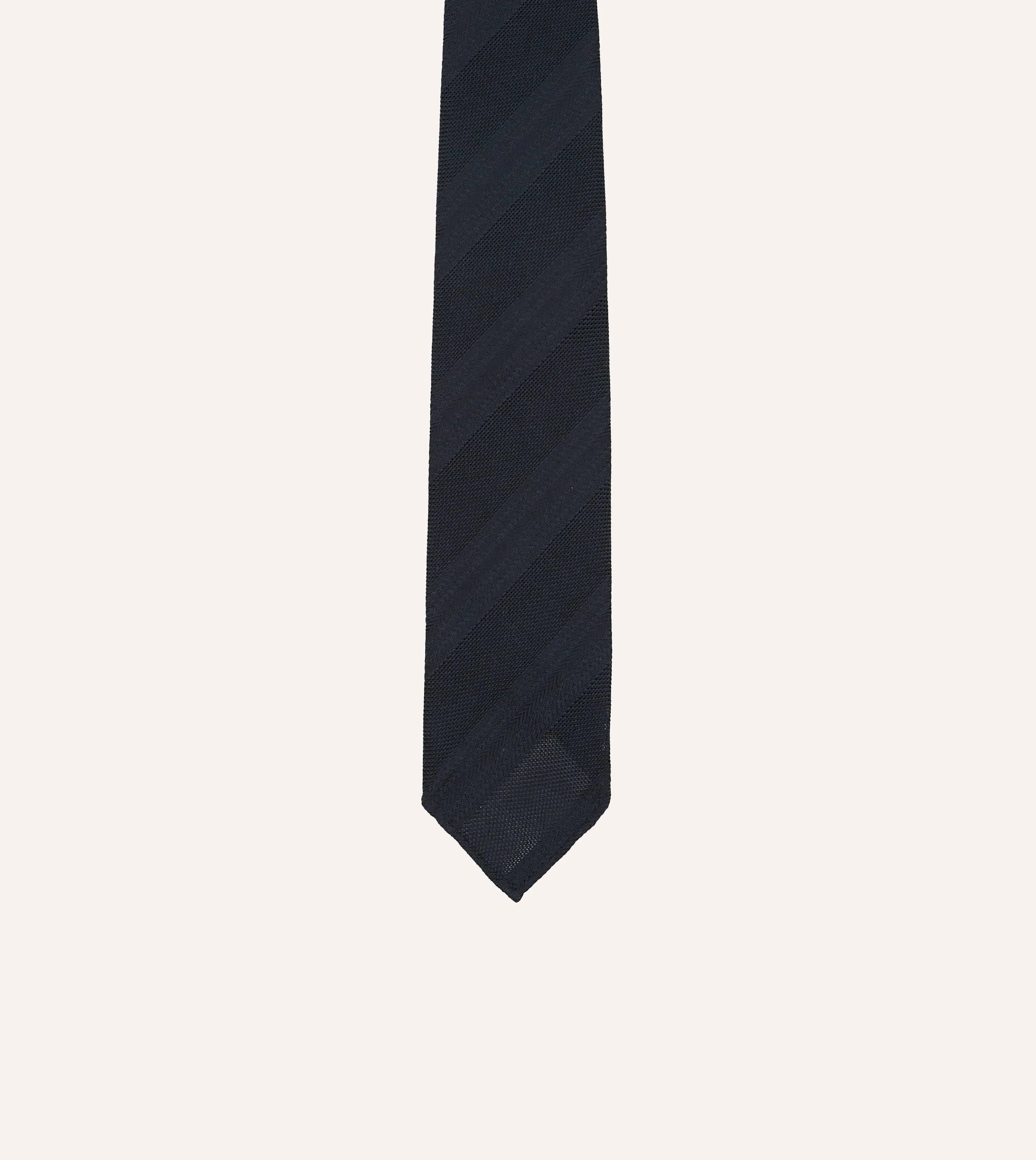 Navy Textured Stripe Hand Rolled Silk Grenadine Tie sold by Drake's London product image thumbnail 3