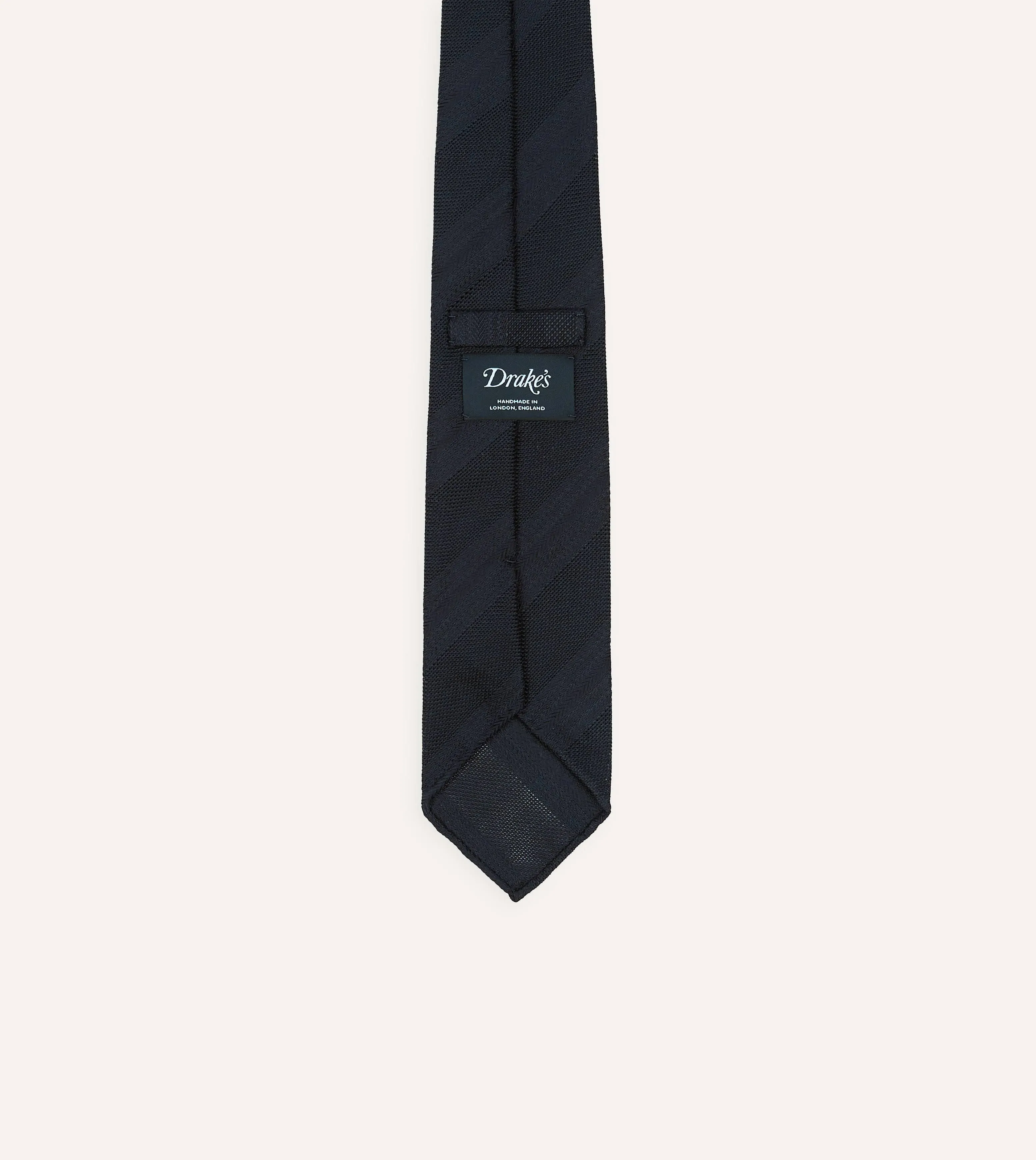 Navy Textured Stripe Hand Rolled Silk Grenadine Tie sold by Drake's London product image thumbnail 4