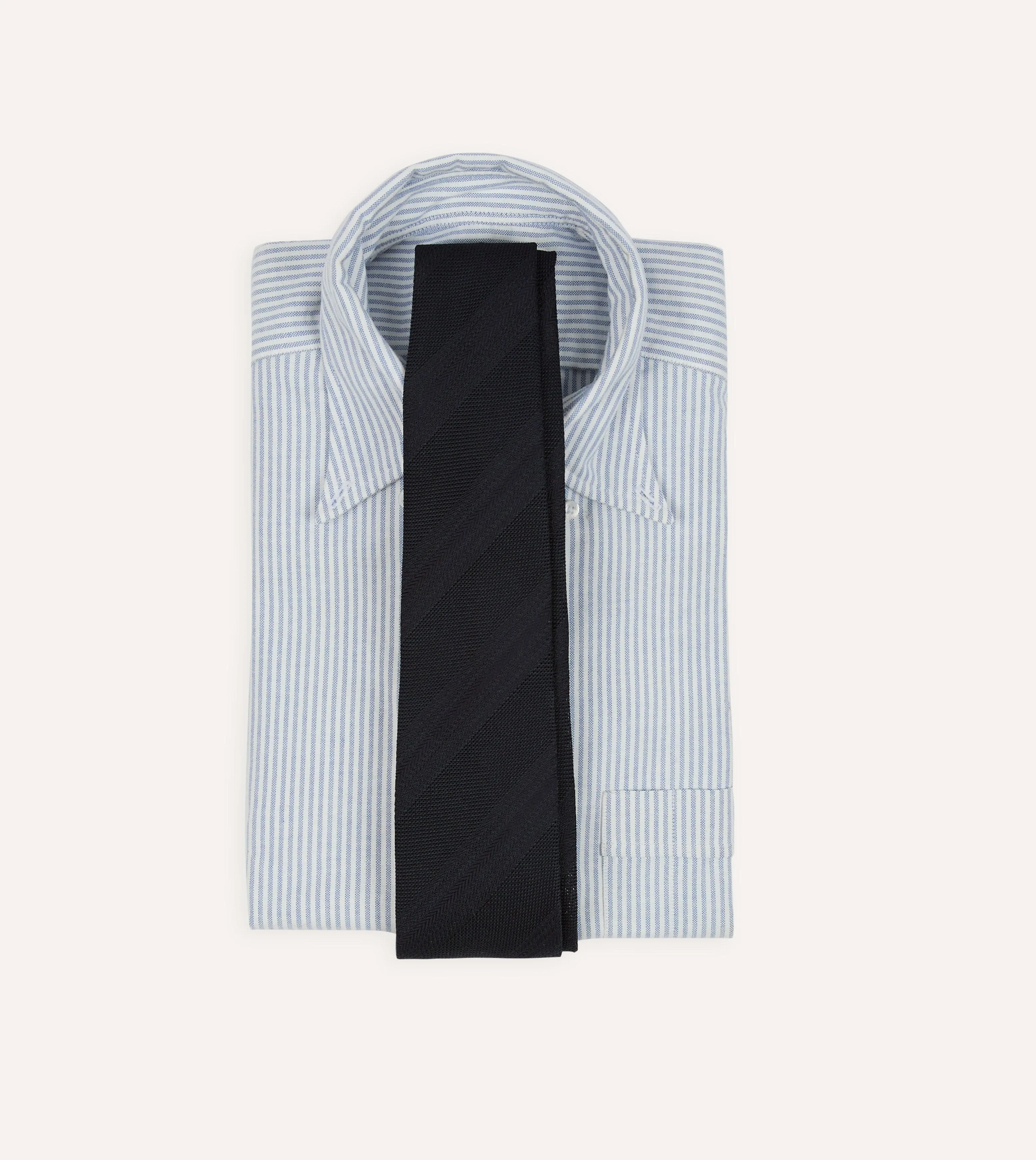 Navy Textured Stripe Hand Rolled Silk Grenadine Tie sold by Drake's London product image thumbnail 2
