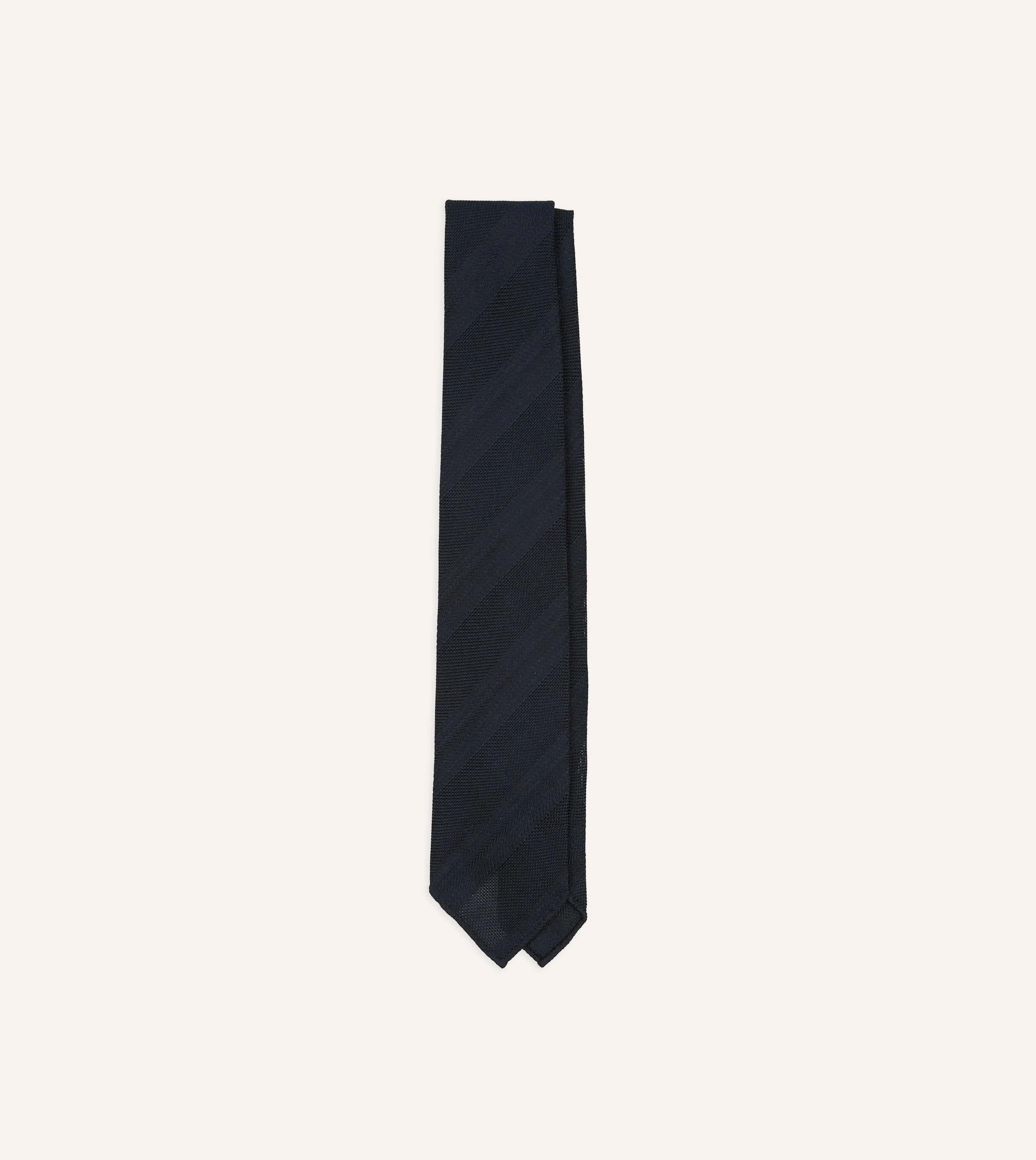 Navy Textured Stripe Hand Rolled Silk Grenadine Tie sold by Drake's London