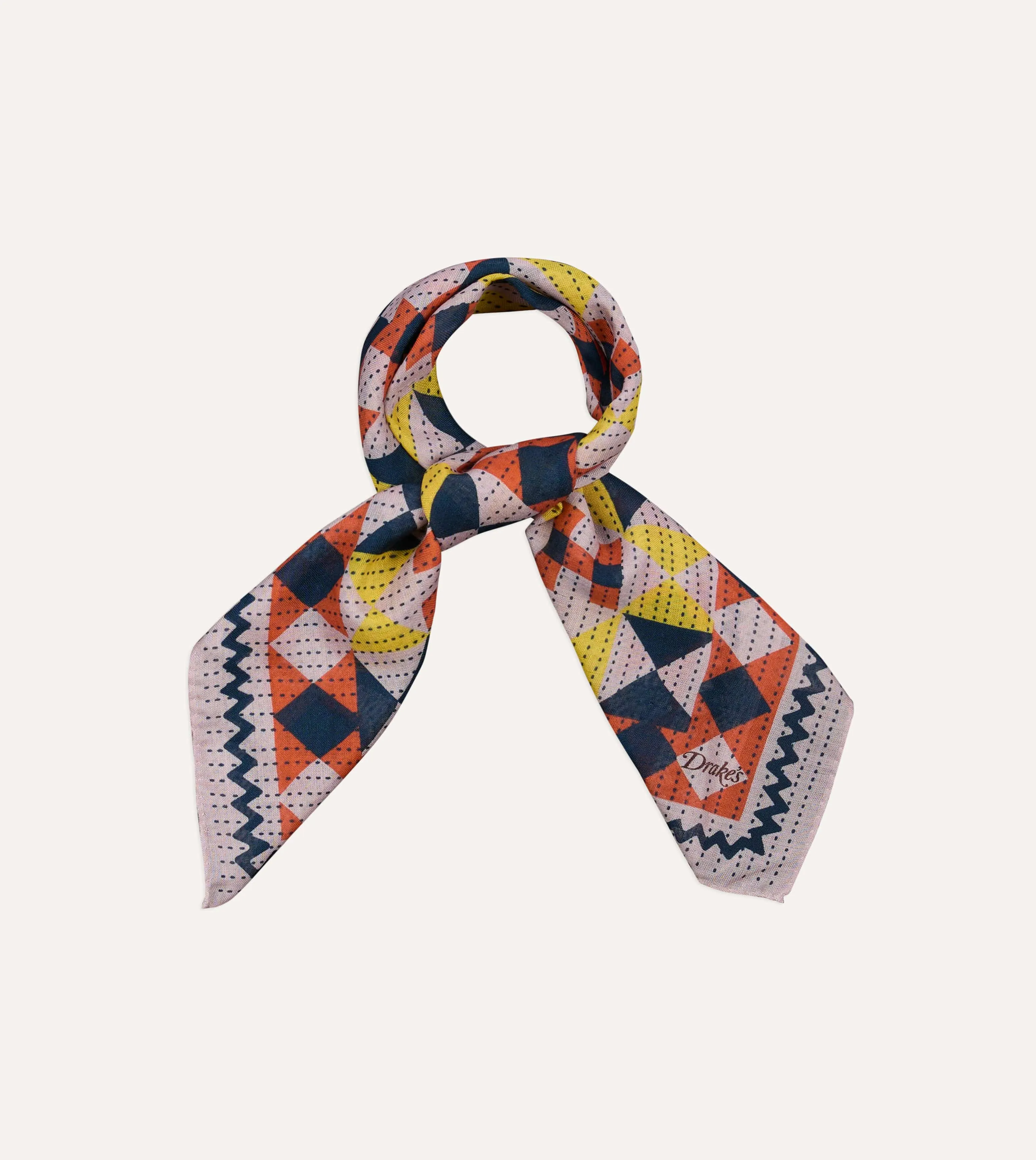 Pink Patchwork Print Wool-Silk Bandana sold by Drake's London product image thumbnail 3