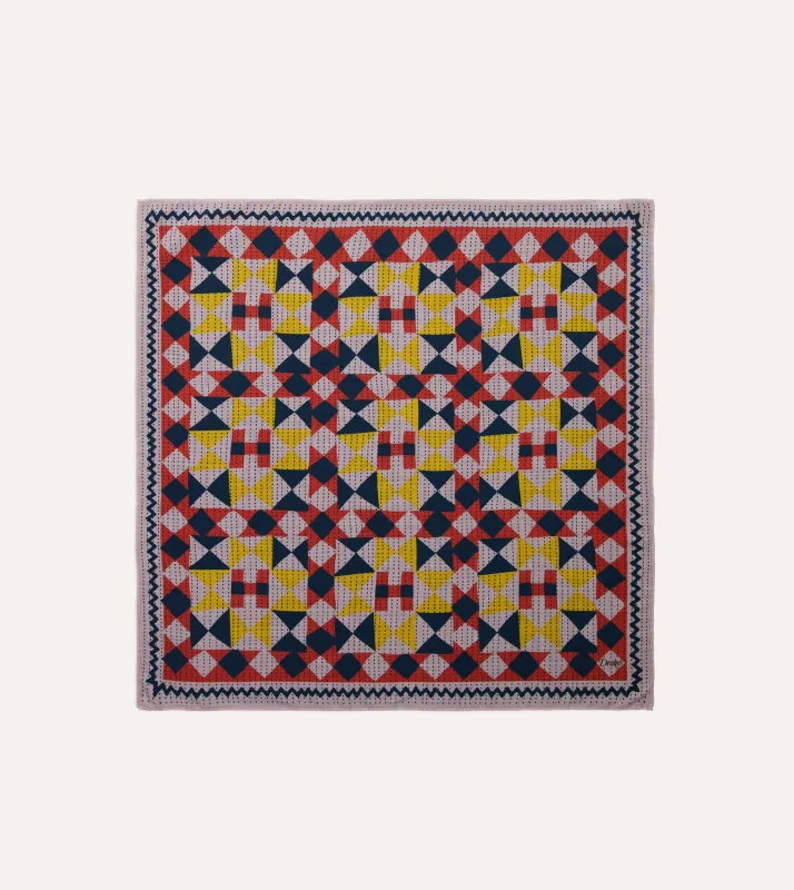 Pink Patchwork Print Wool-Silk Bandana made by Drake's London