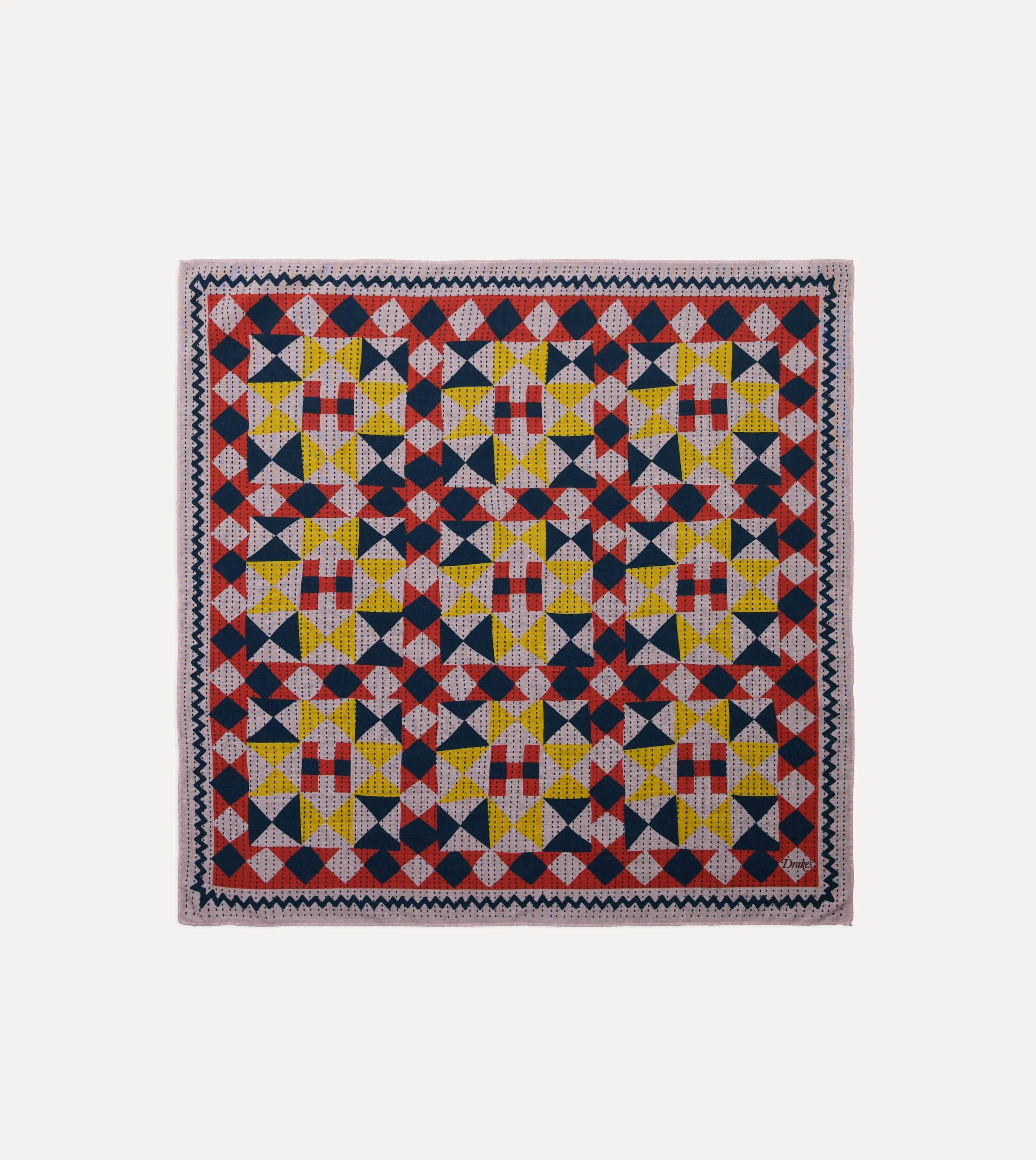 Pink Patchwork Print Wool-Silk Bandana sold by Drake's London