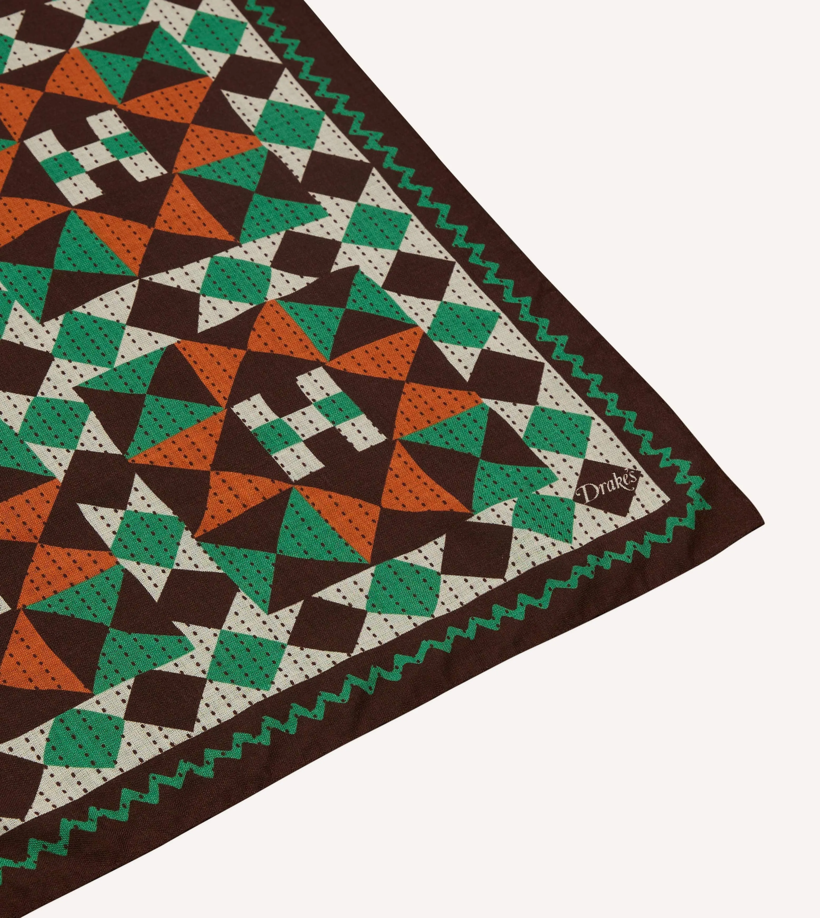 Brown Patchwork Print Wool-Silk Bandana sold by Drake's London product image thumbnail 5