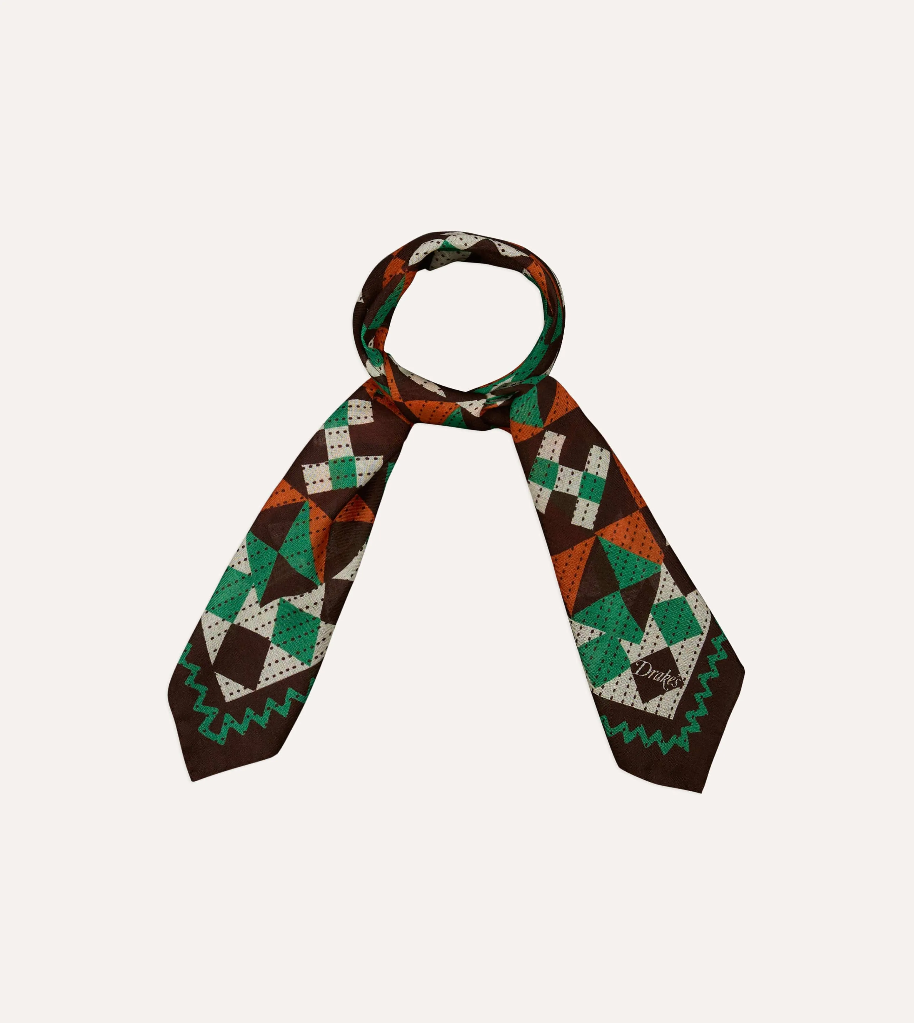 Brown Patchwork Print Wool-Silk Bandana sold by Drake's London product image thumbnail 3