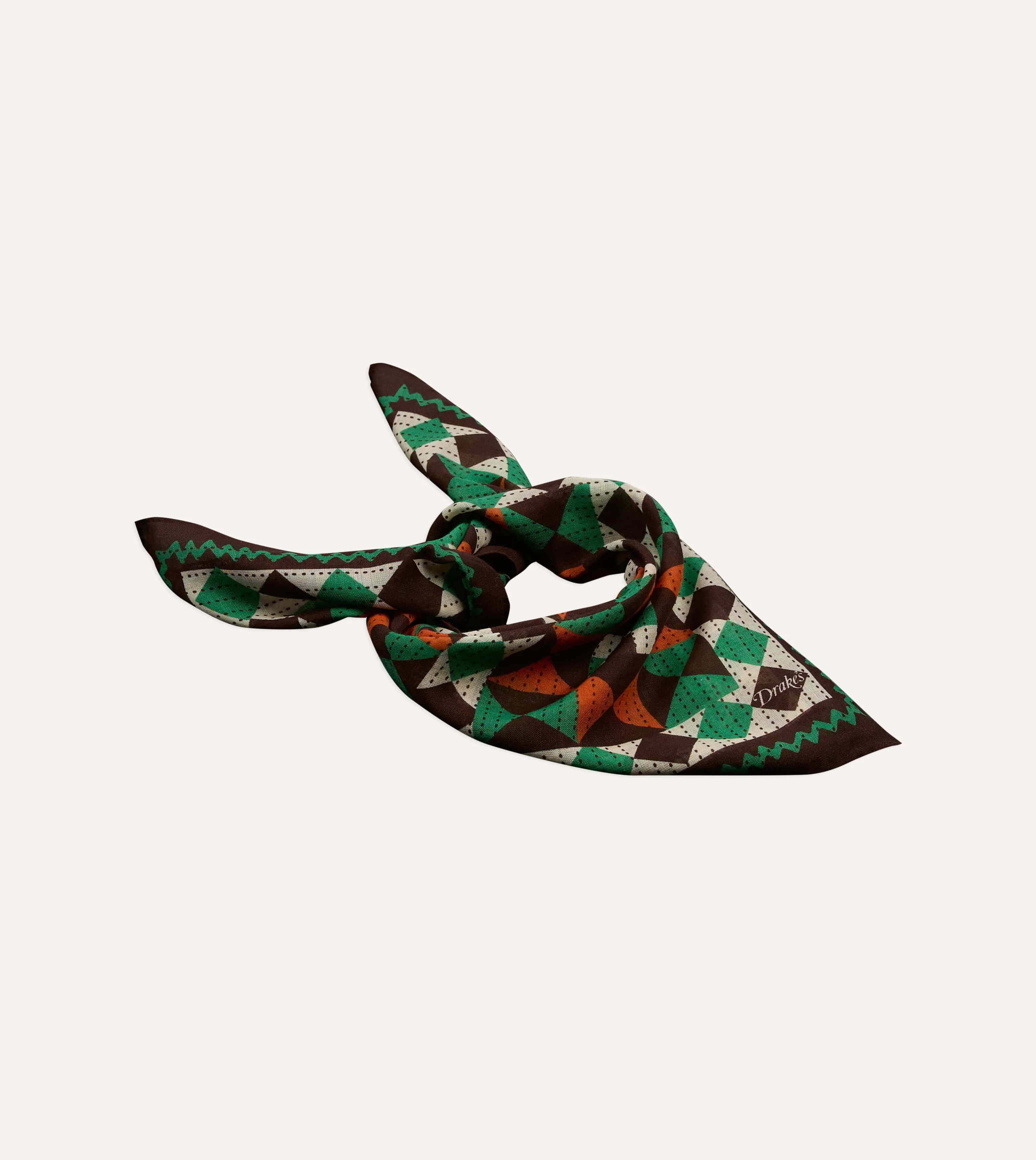 Brown Patchwork Print Wool-Silk Bandana sold by Drake's London product image thumbnail 4