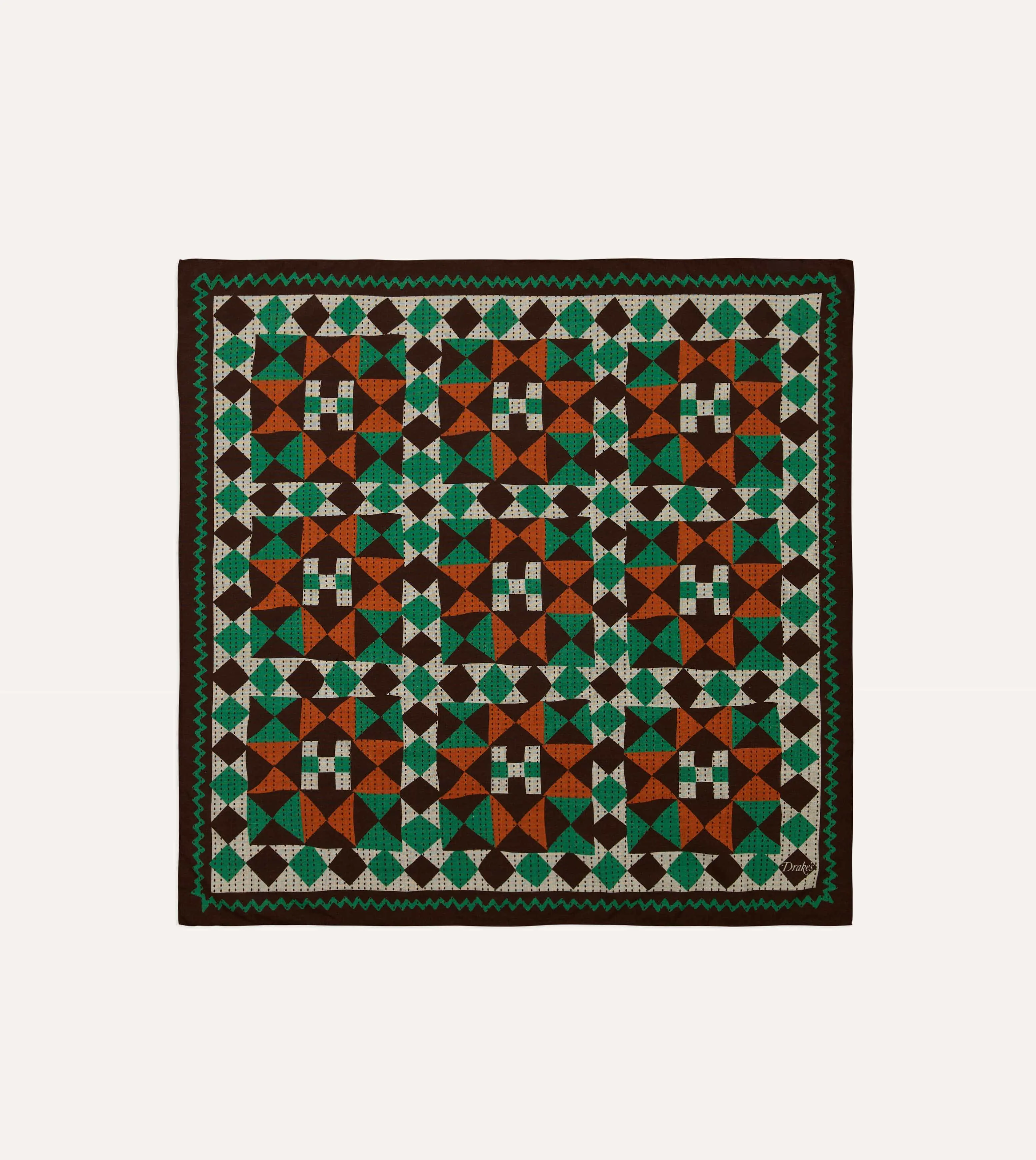 Brown Patchwork Print Wool-Silk Bandana sold by Drake's London