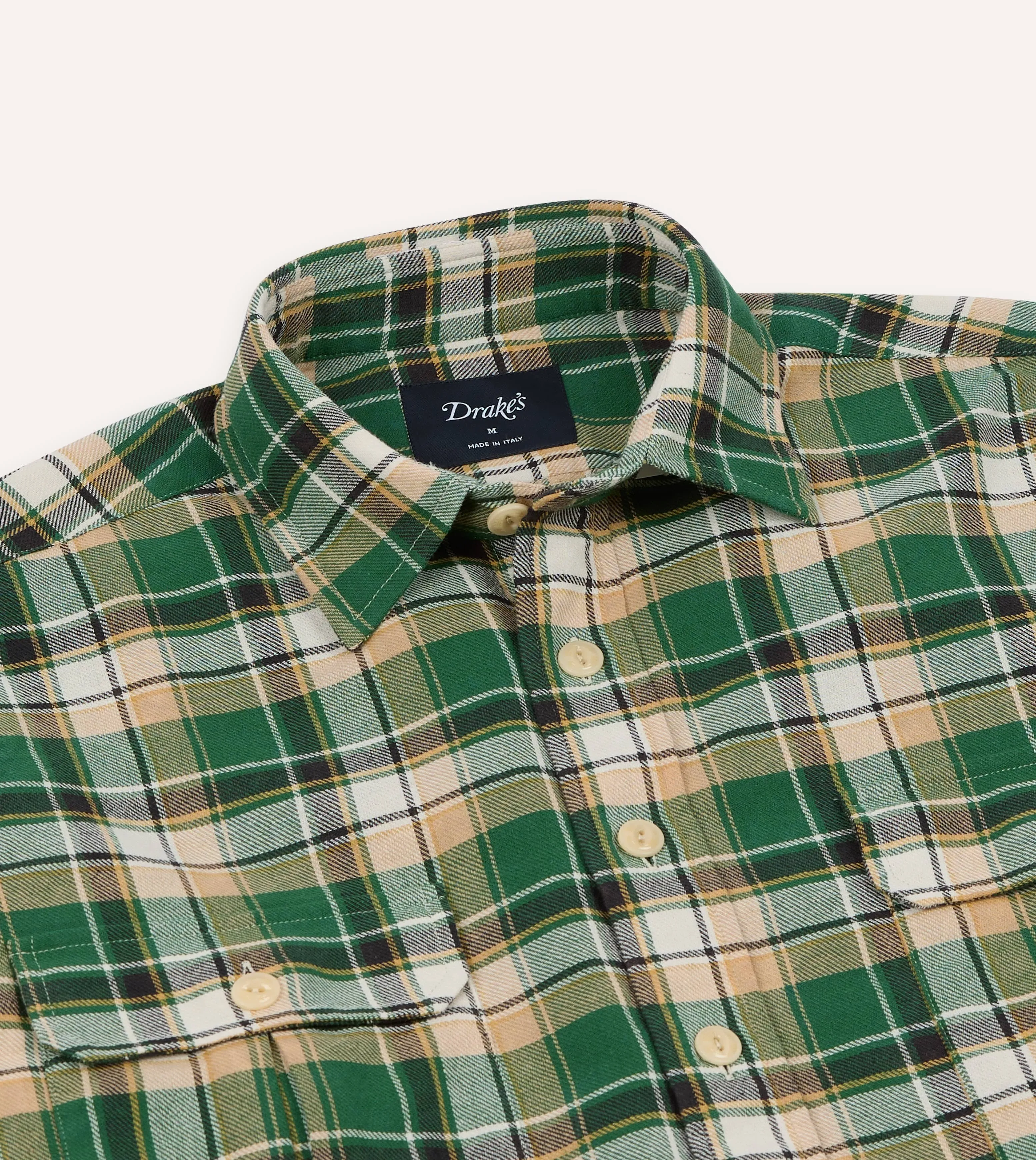 Green Check Cotton Two-Pocket Work Shirt sold by Drake's London product image thumbnail 5