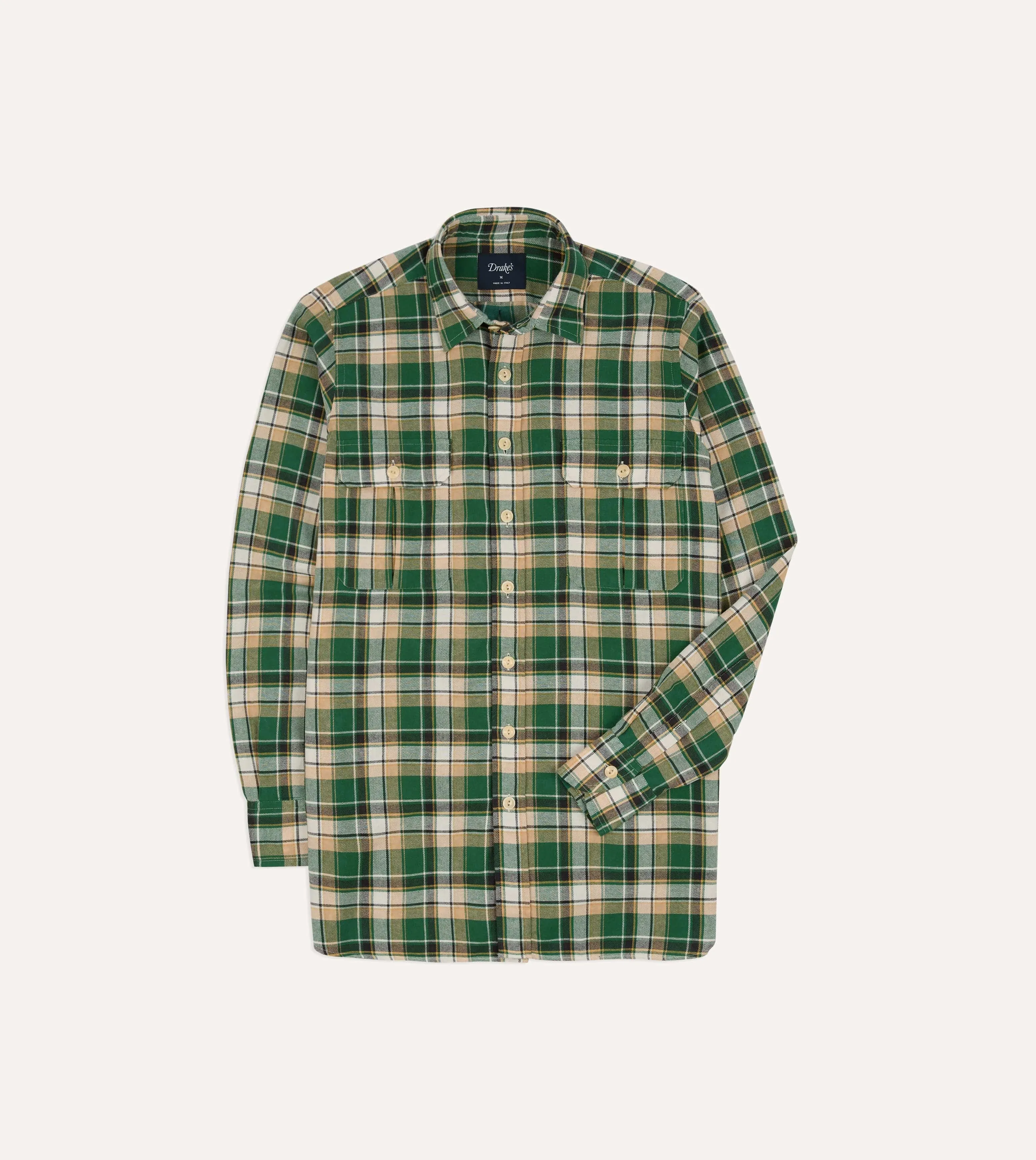 Green Check Cotton Two-Pocket Work Shirt sold by Drake's London product image thumbnail 3