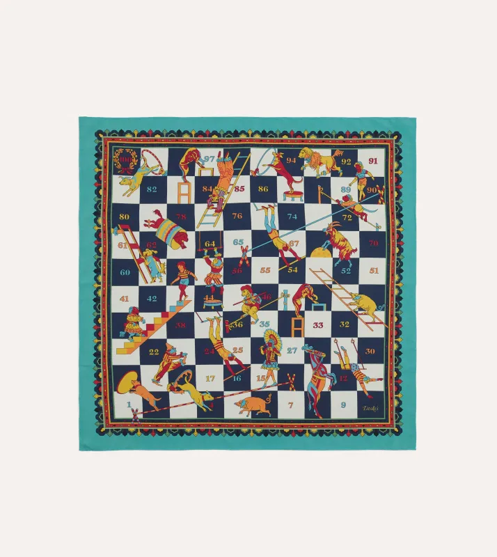 Blue Snakes and Ladders Print Silk Bandana made by Drake's London