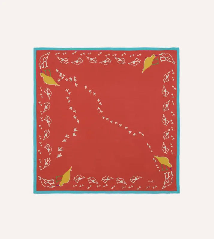 Red Oyster Catcher Print Silk Bandana made by Drake's London