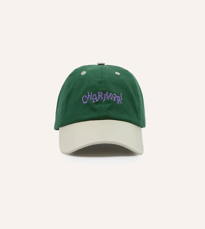 Green and Ecru 'Charivari' Cotton Twill Baseball Cap made by Drake's London