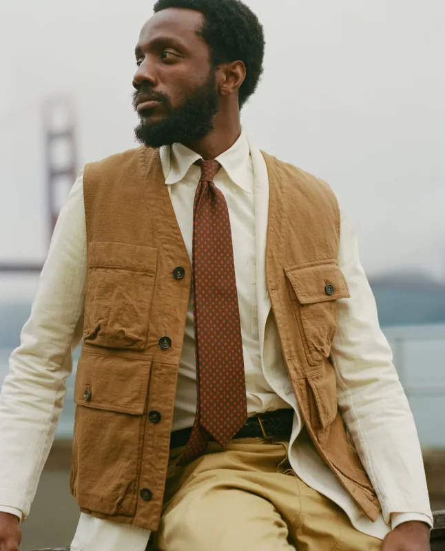 Tobacco Cotton Utility Vest made by Drake's London