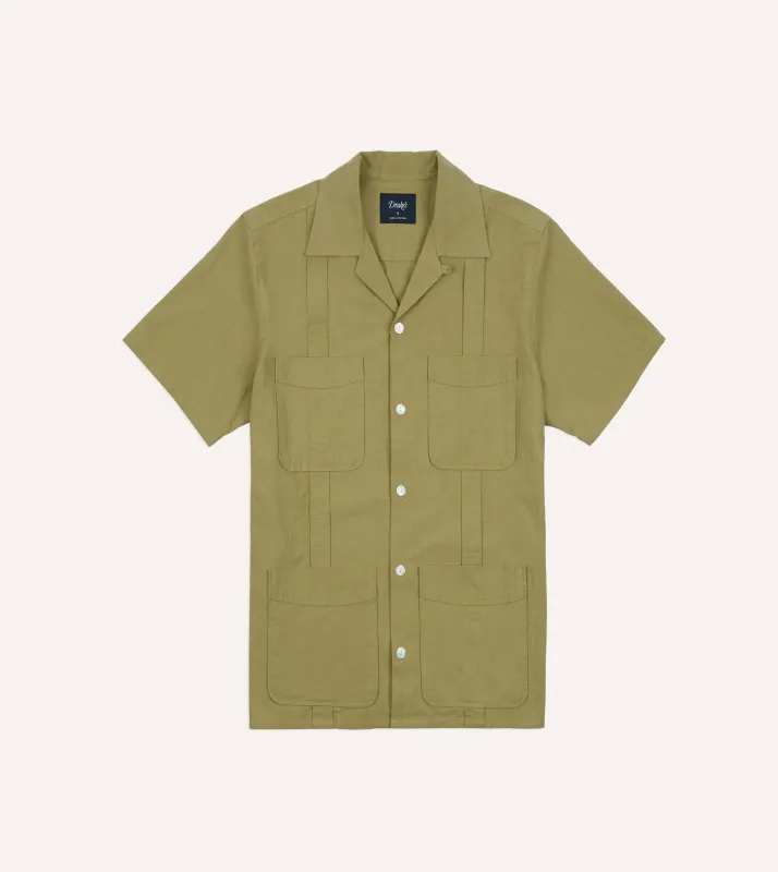 Khaki Cotton-Linen Crepe Cuban Shirt made by Drake's London