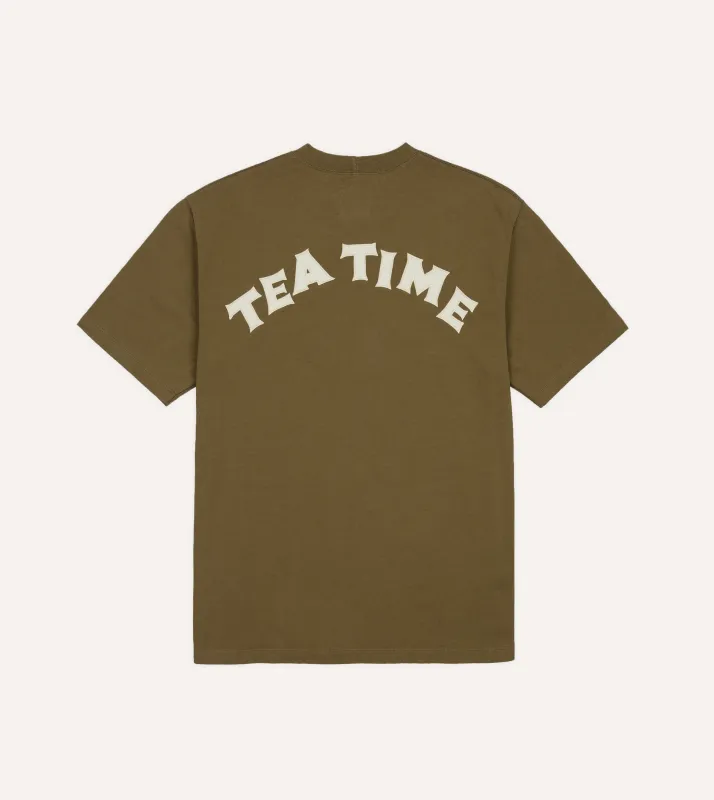 Olive 'Tea Time' Short-Sleeve Hiking T-Shirt made by Drake's London