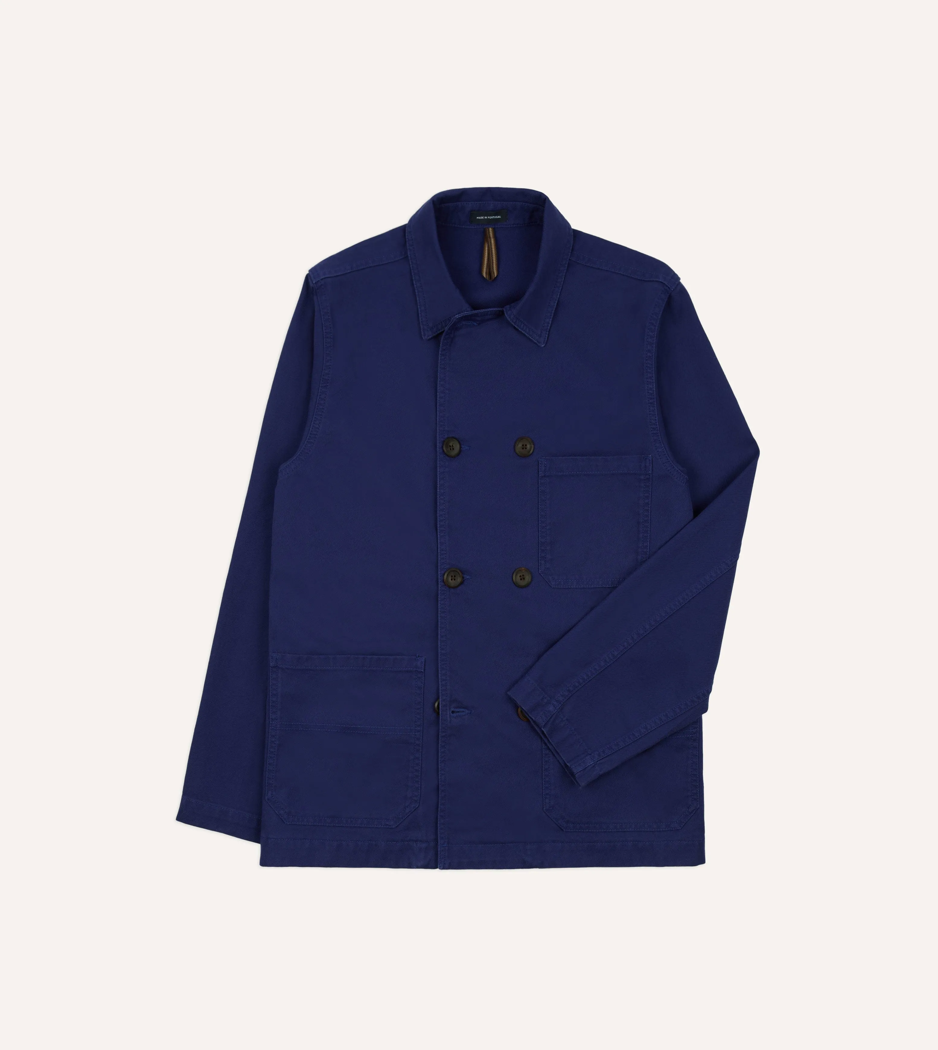 French Blue Cotton Serge Double-Breasted Chore Coat sold by Drake's London product image thumbnail 4