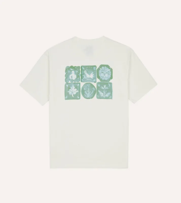 Antique White 'Tile' Print Short-Sleeve Hiking T-Shirt made by Drake's London