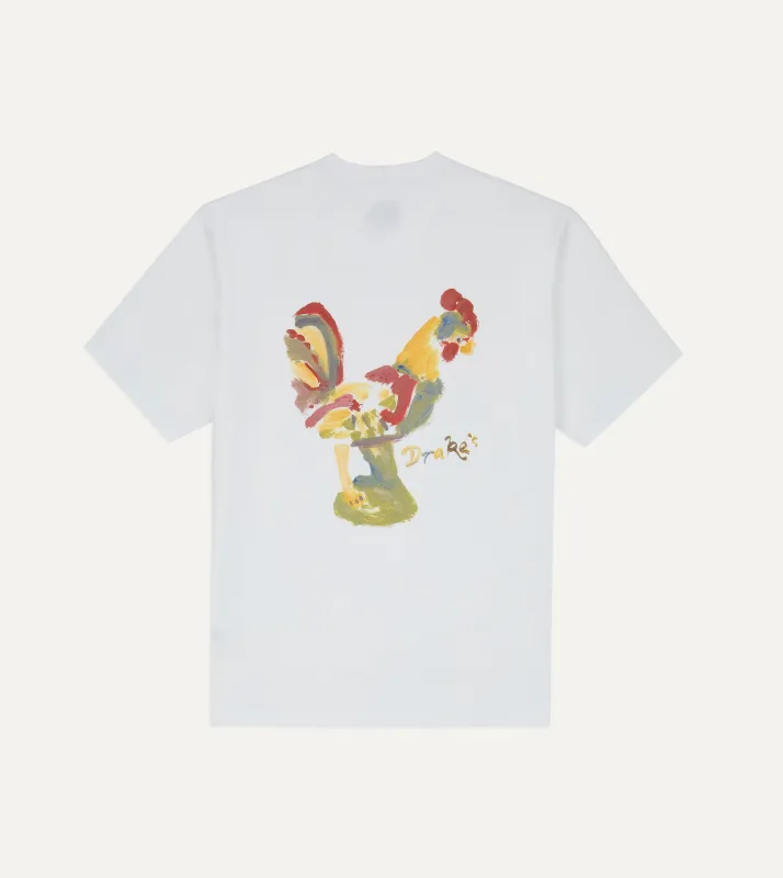 White 'Cockerel' Print Short-Sleeve Hiking T-Shirt made by Drake's London