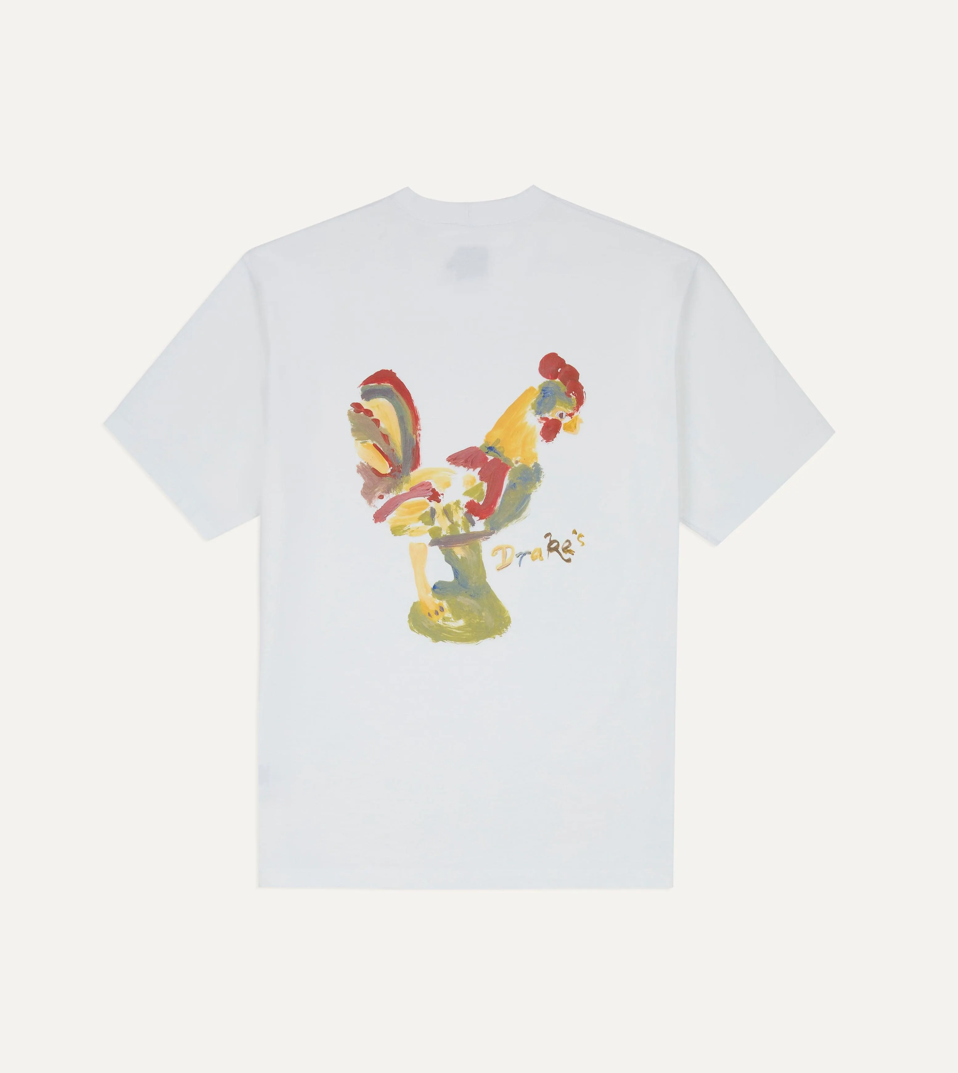 White 'Cockerel' Print Short-Sleeve Hiking T-Shirt sold by Drake's London