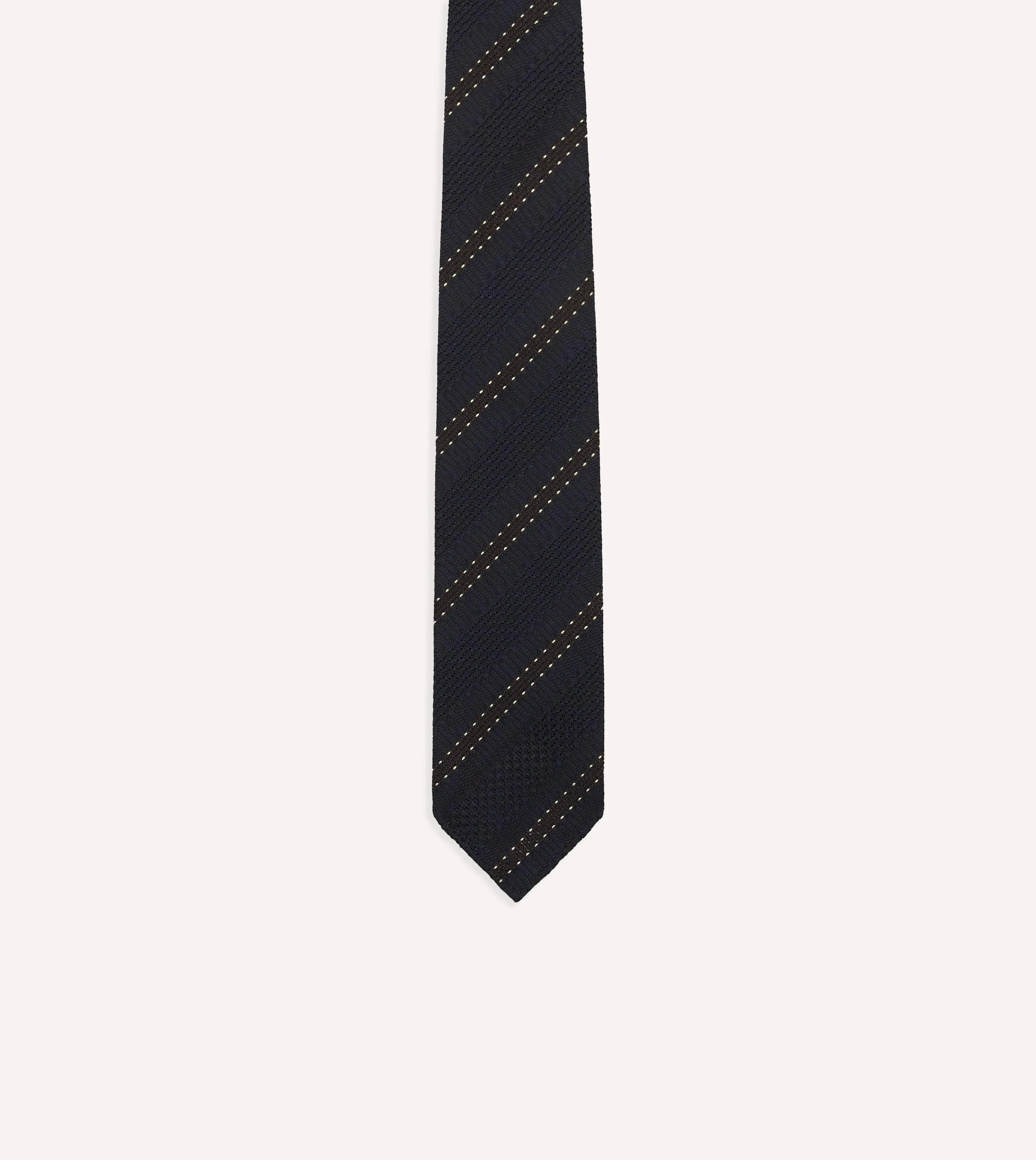 Navy and Brown Stitch Stripe Hand Rolled Silk Grenadine Tie sold by Drake's London product image thumbnail 3