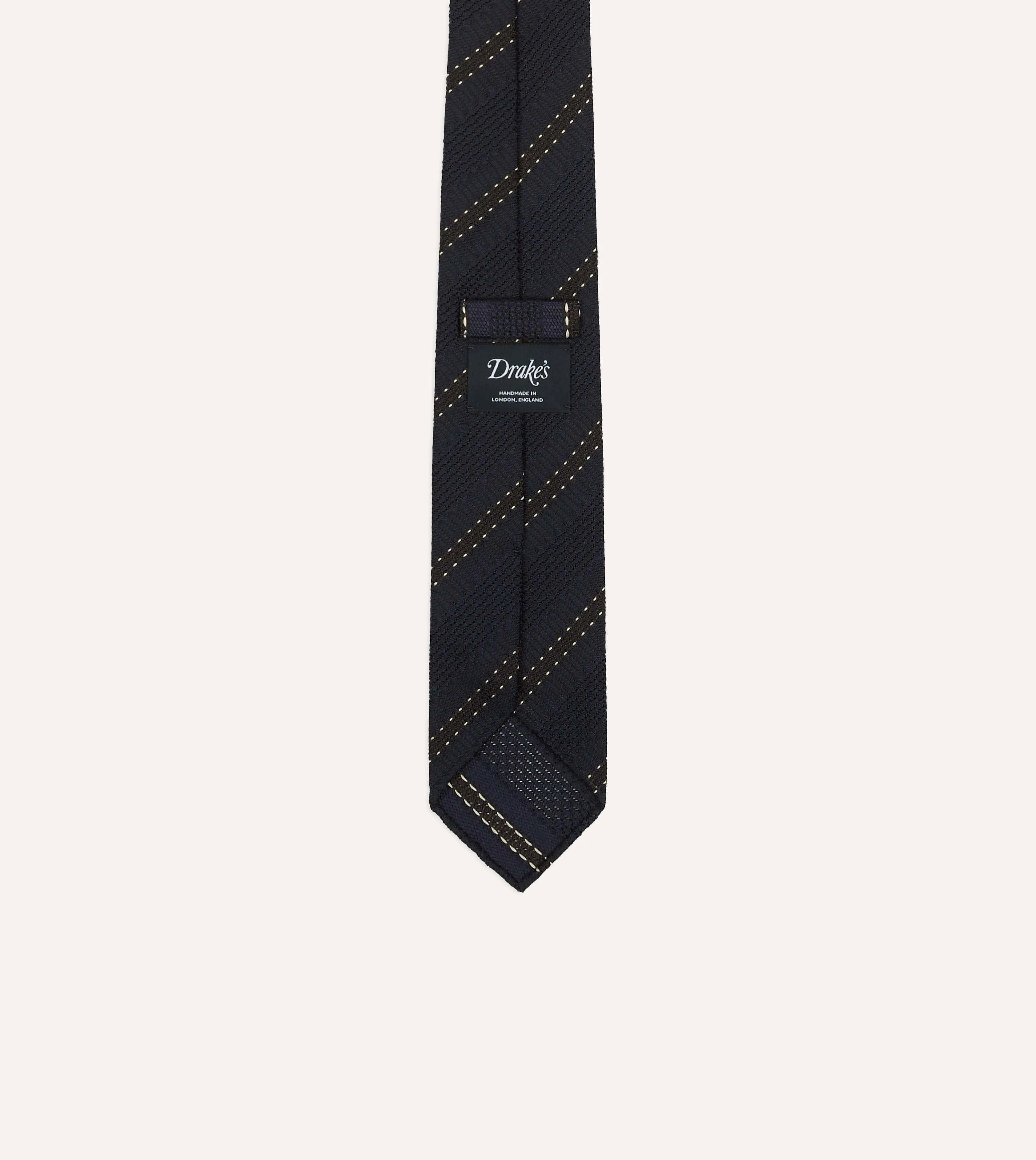 Navy and Brown Stitch Stripe Hand Rolled Silk Grenadine Tie sold by Drake's London product image thumbnail 4