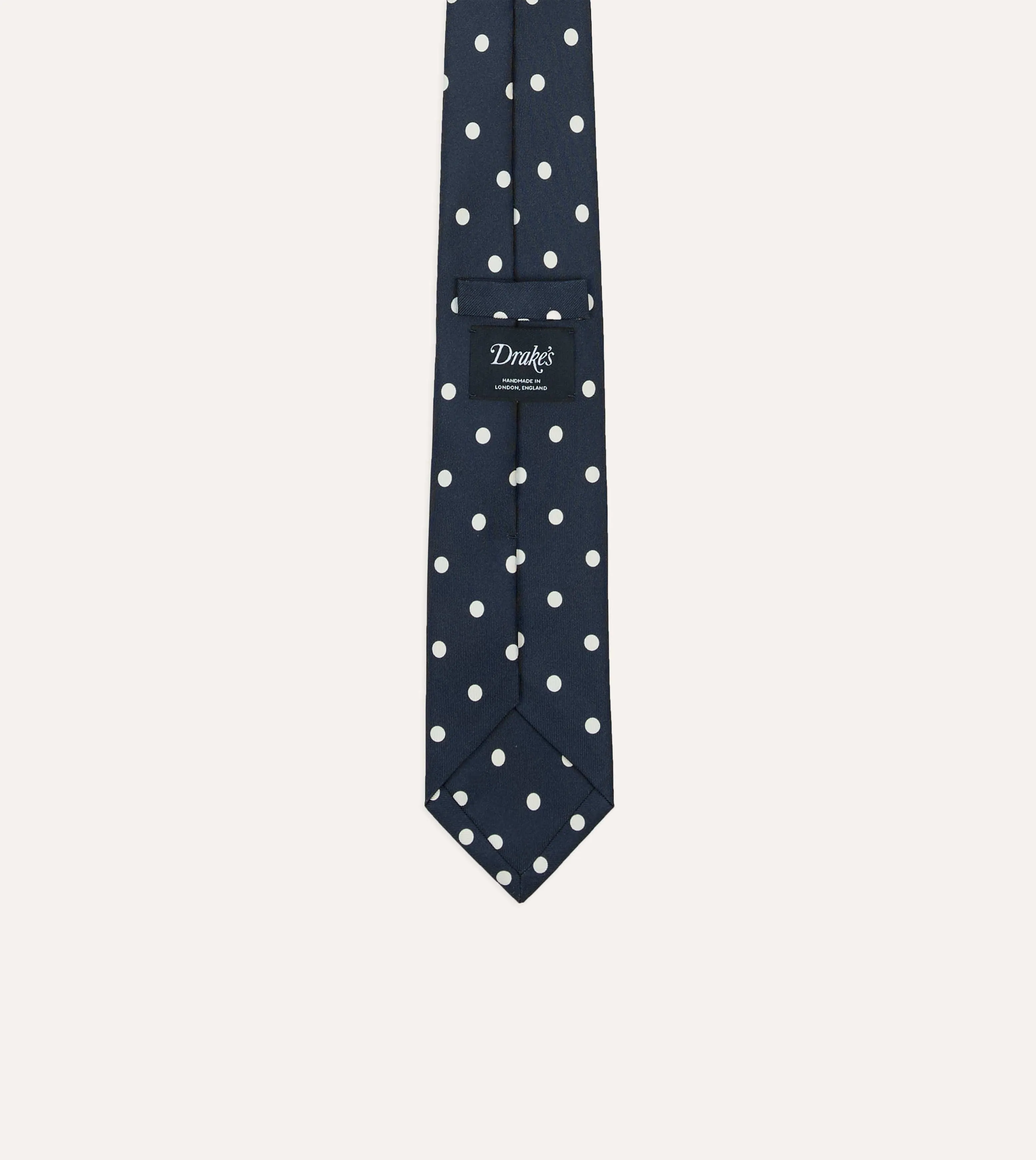 Navy Mini Polka Dot Silk Self-Tipped Tie sold by Drake's London product image thumbnail 4