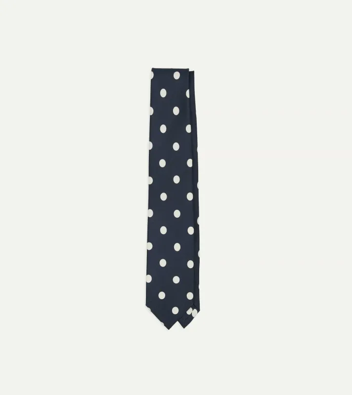 Black Large Polka Dot Silk Self-Tipped Tie made by Drake's London