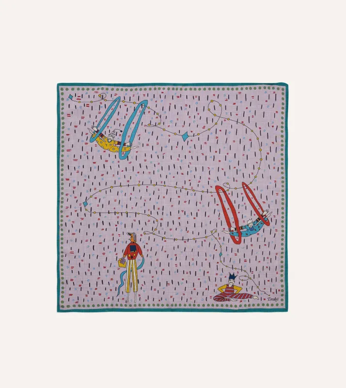 Lilac Acrobat Print Wool-Silk Bandana made by Drake's London